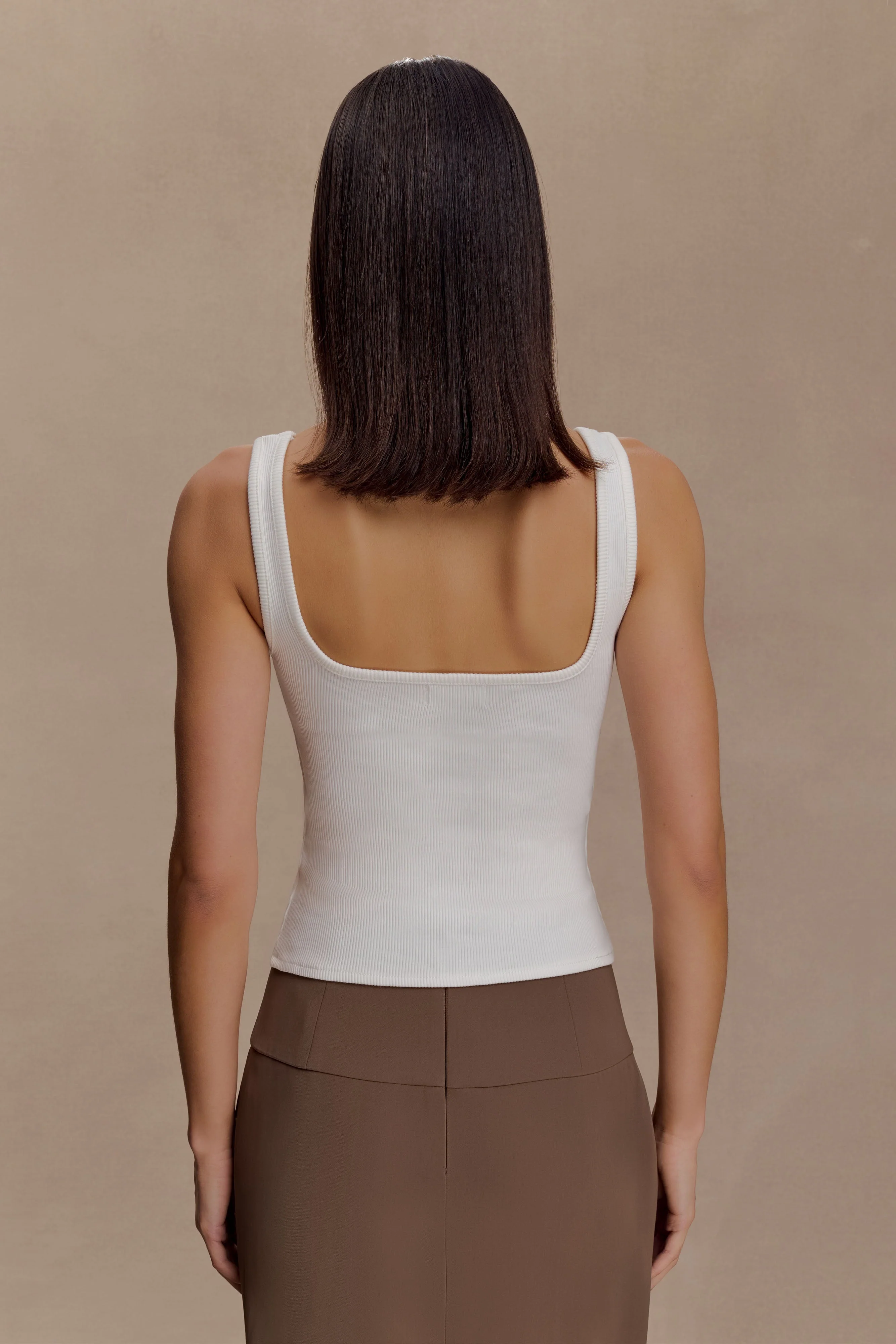 Aisling Ribbed Square Neck Sleeveless Top - Ivory - Image 2