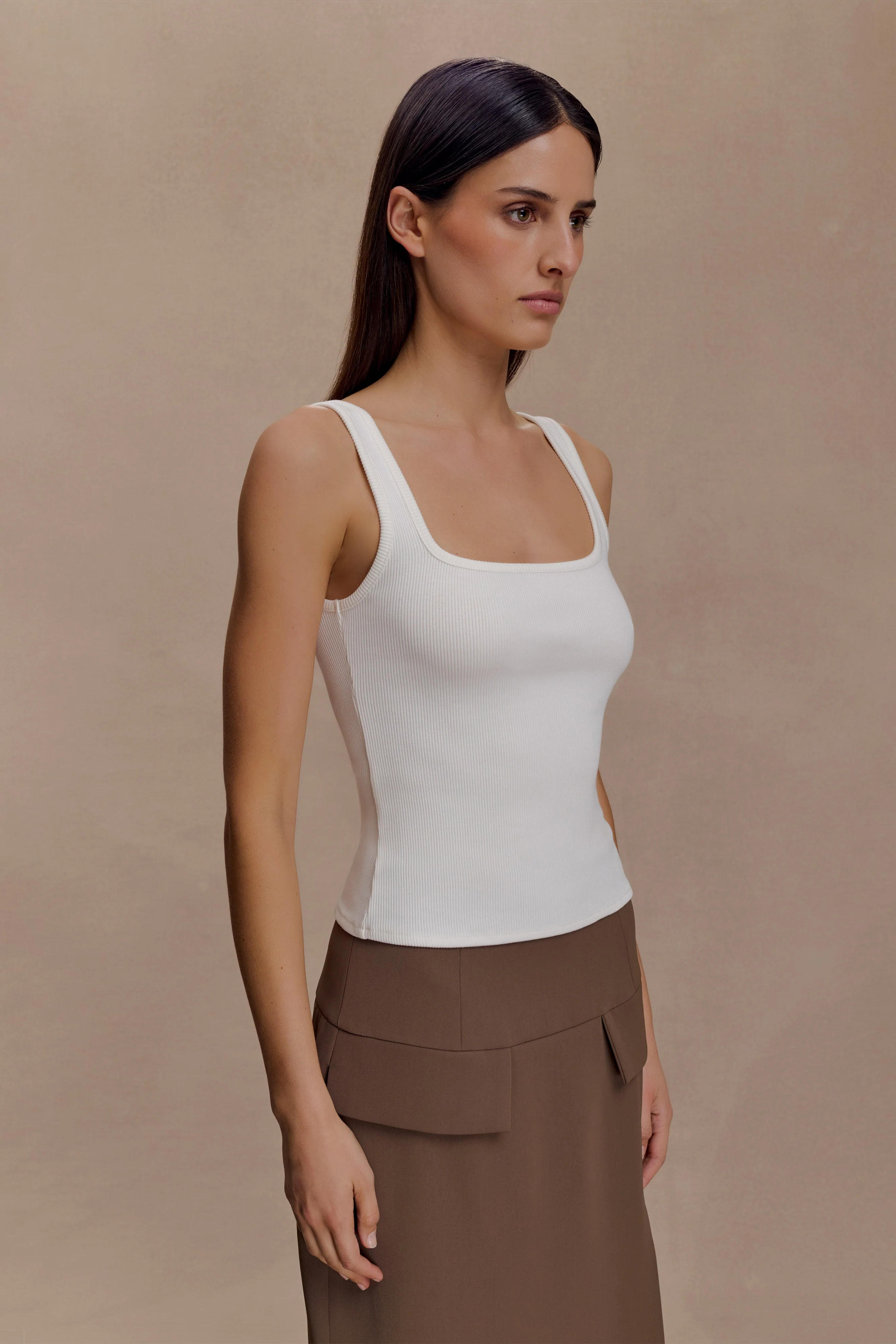 Aisling Ribbed Square Neck Sleeveless Top - Ivory - Image 3