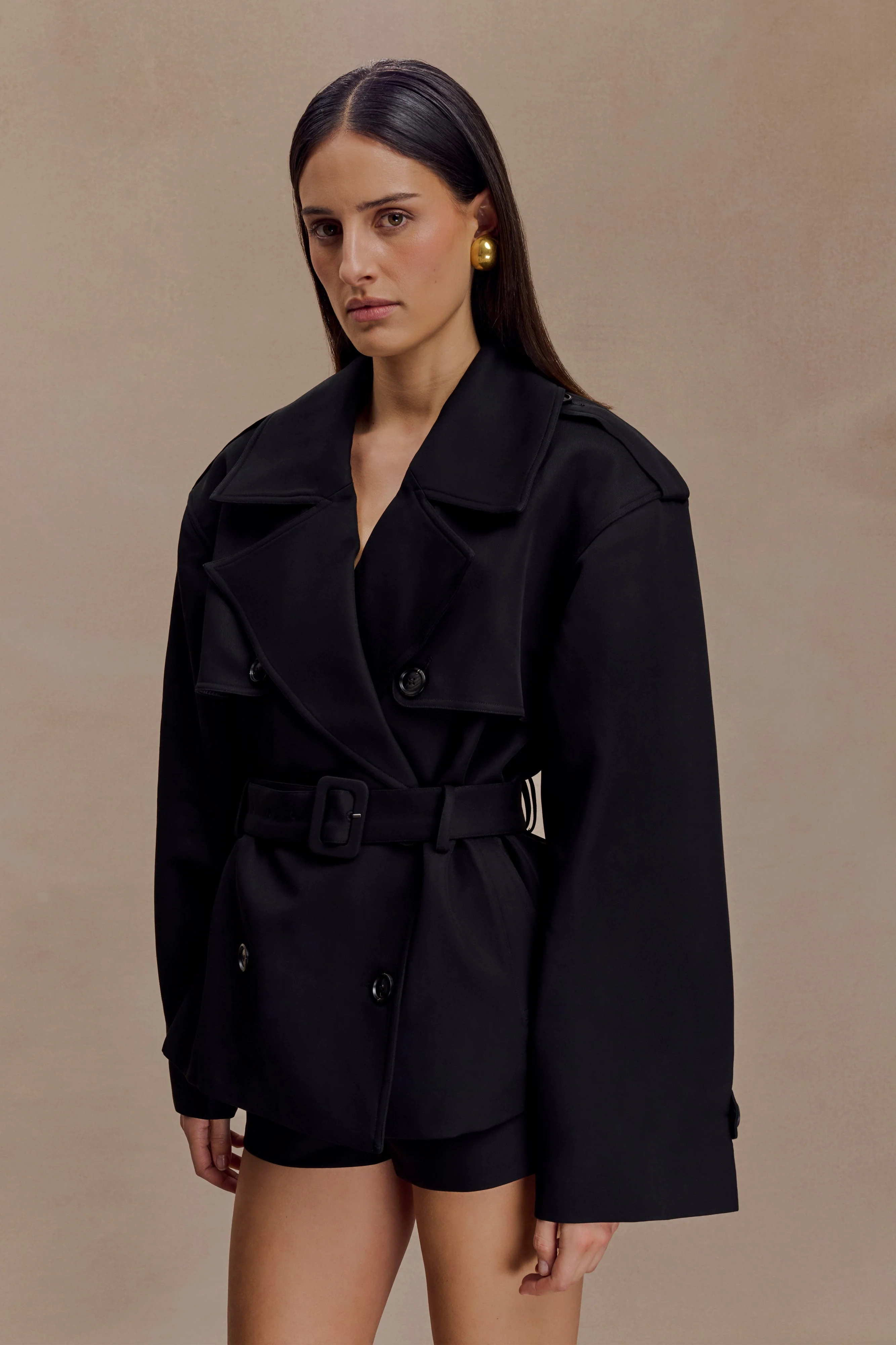 Alden Short Trench Jacket - Black - Image 4