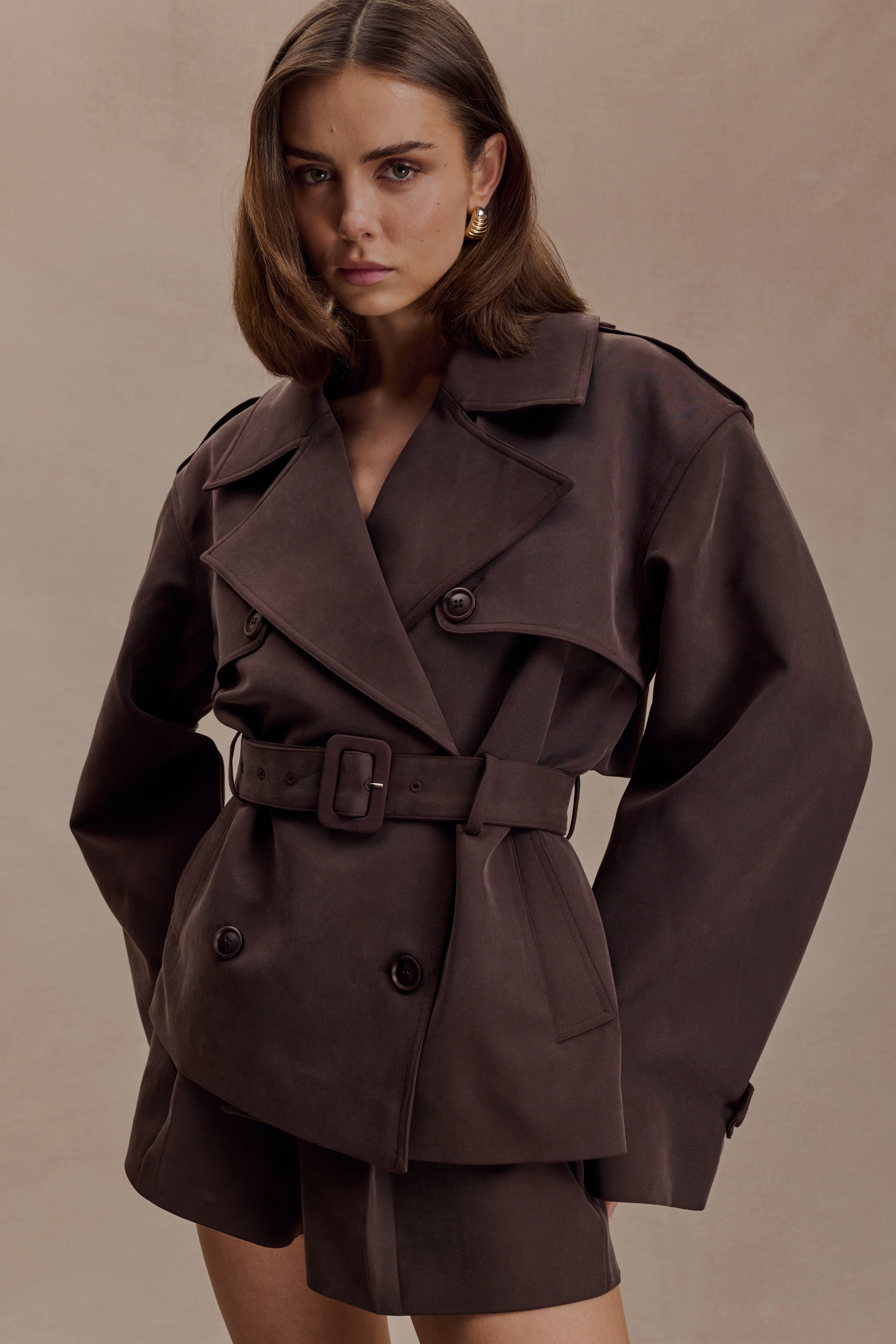 Alden Short Trench Jacket - Chocolate - Image 3
