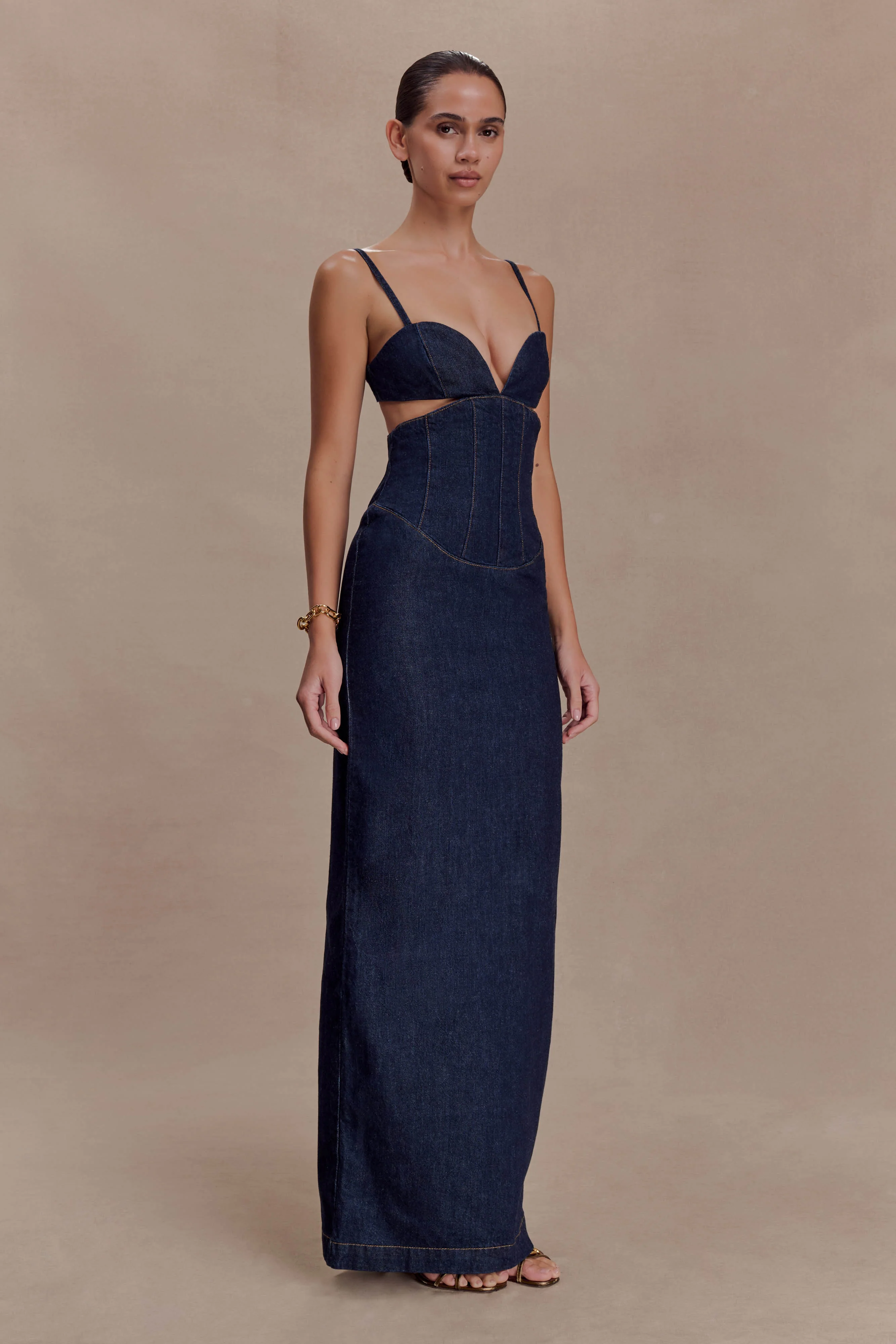 Amila Denim Cupped Maxi Dress - Indigo Blue - Image 3