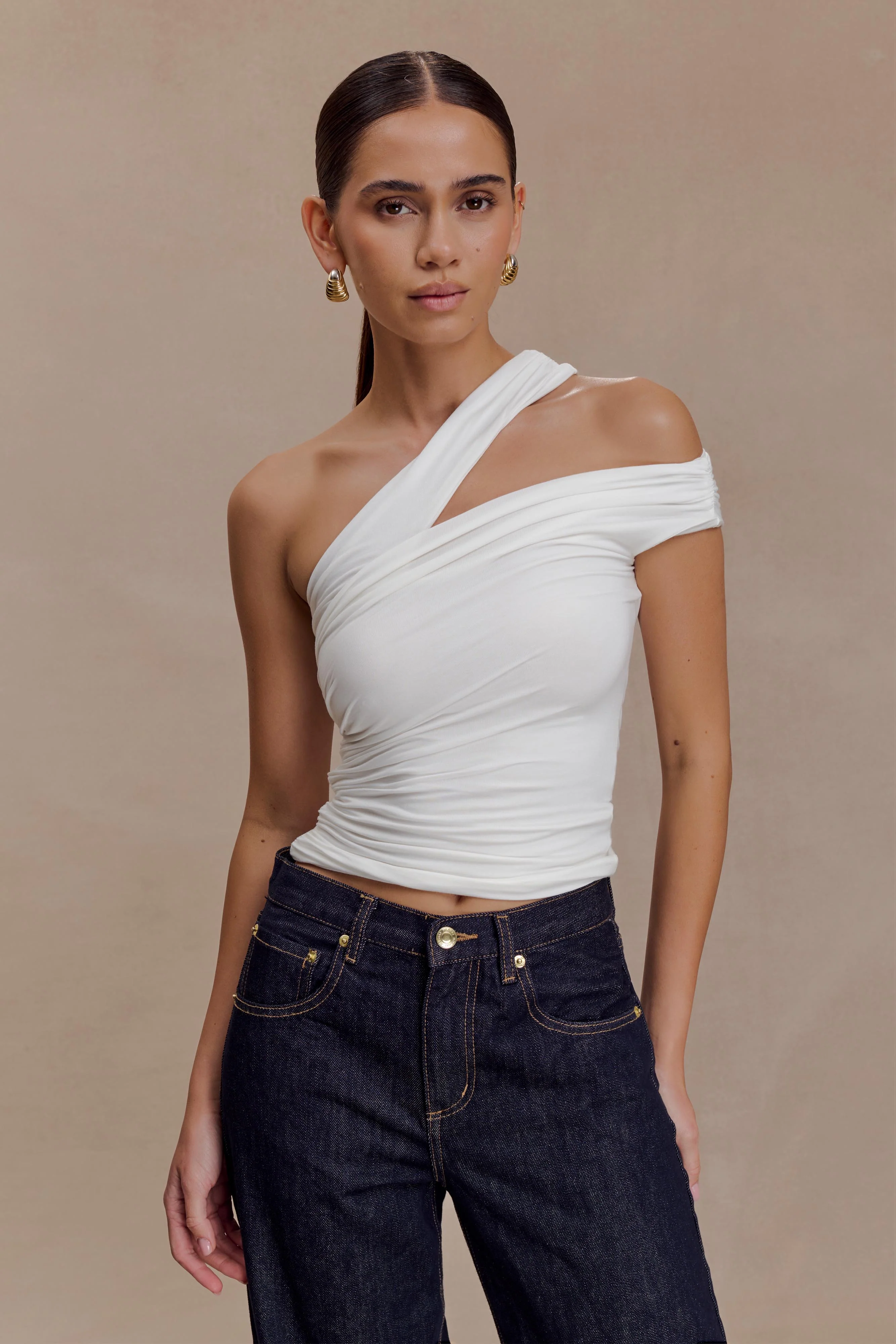 Anna One Shoulder Modal Top - White - Image 3