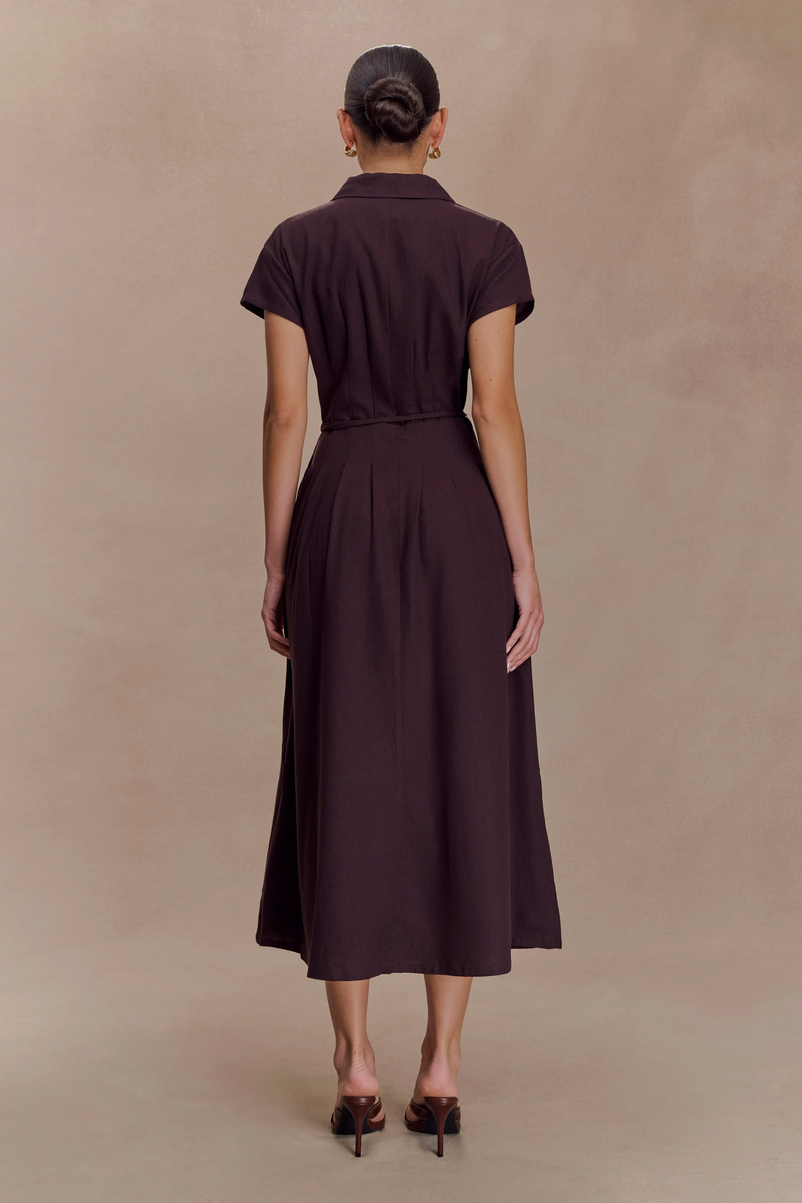 Aysha Buttoned Linen Midi Dress - Chocolate - Image 2