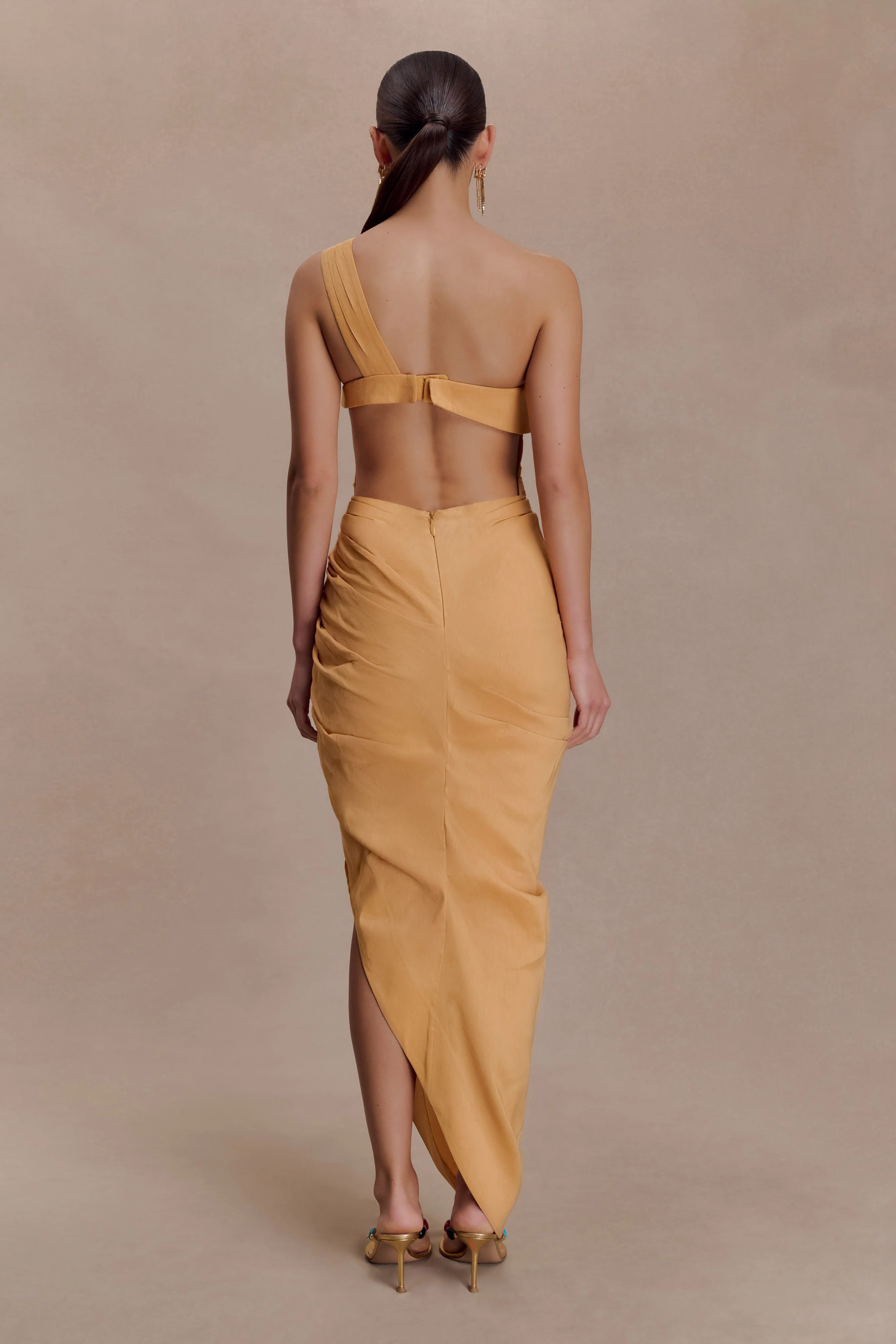Birgit Linen Midi Dress With Hardware - Deep Peach - Image 5