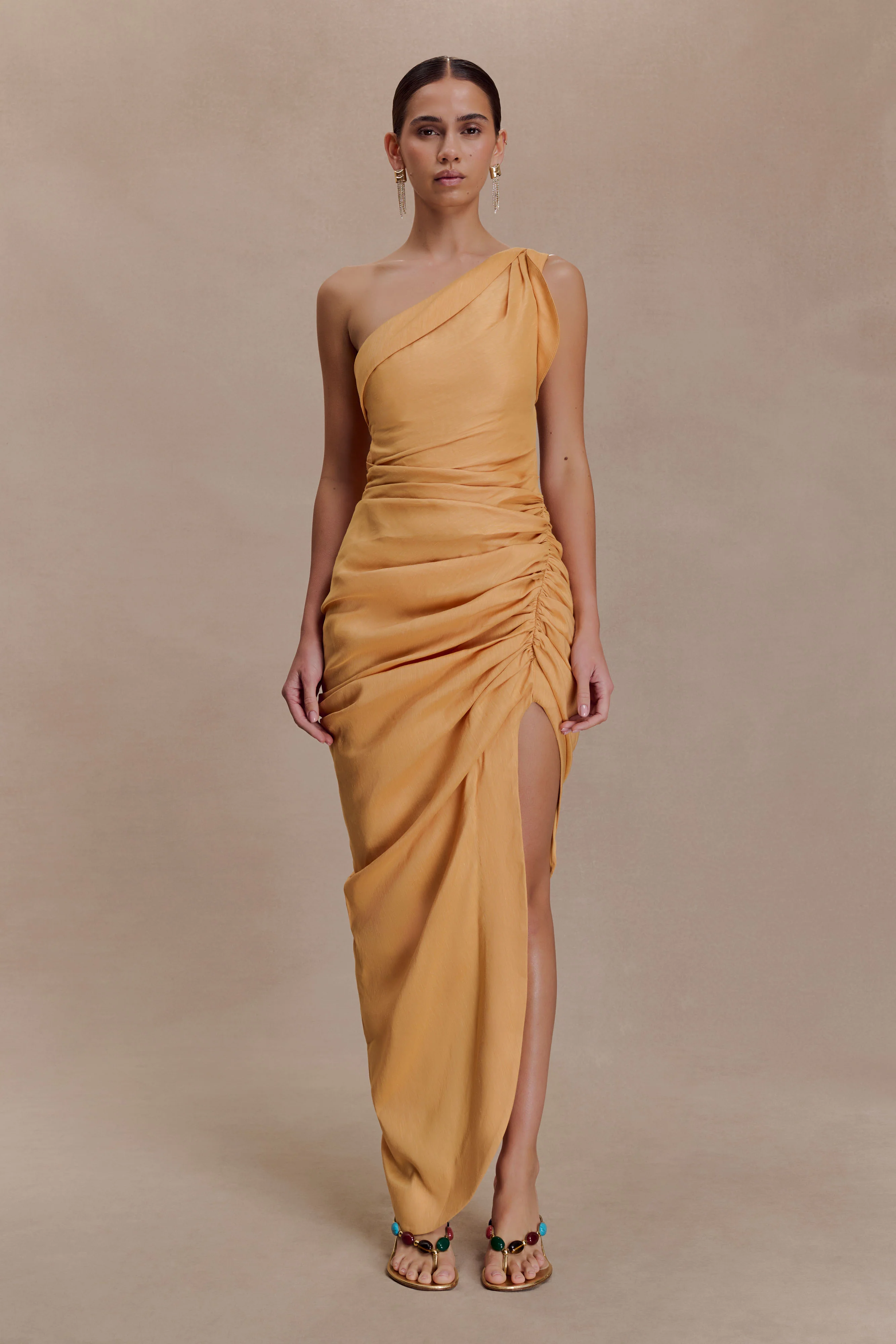 Birgit Linen Midi Dress With Hardware - Deep Peach - Image 8