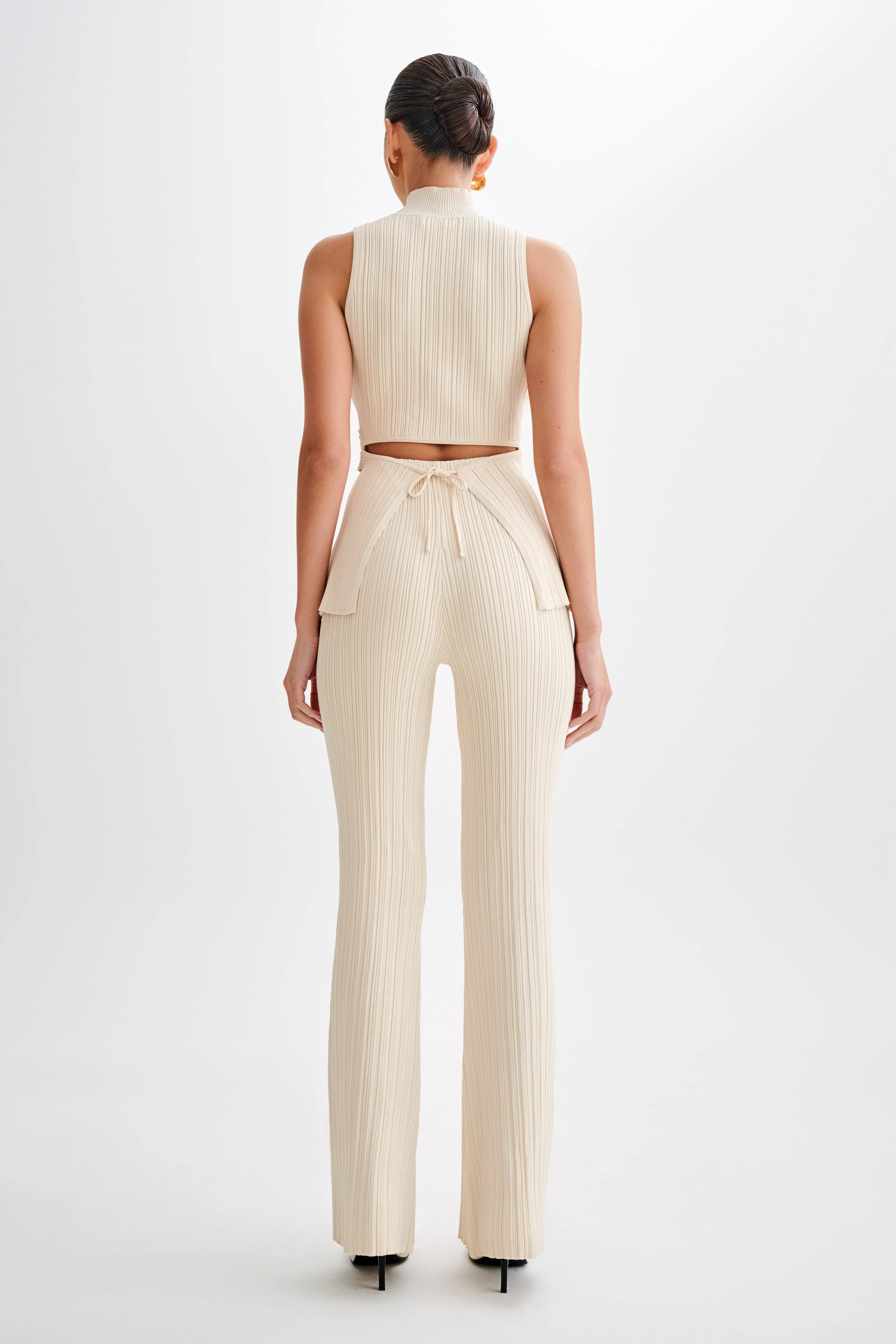 Chiara Straight Leg Rib Knit Pant - Cream - Image 7
