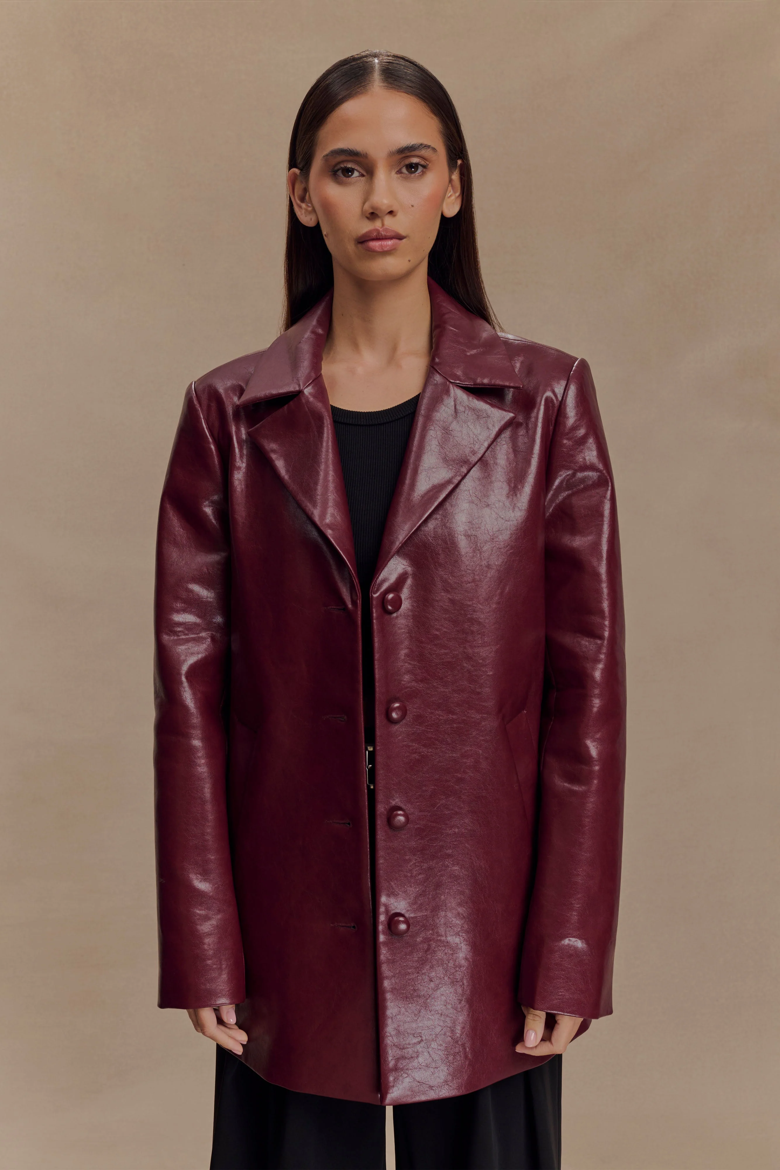 Deborah Faux Leather Coat - Cherry Red - Image 6
