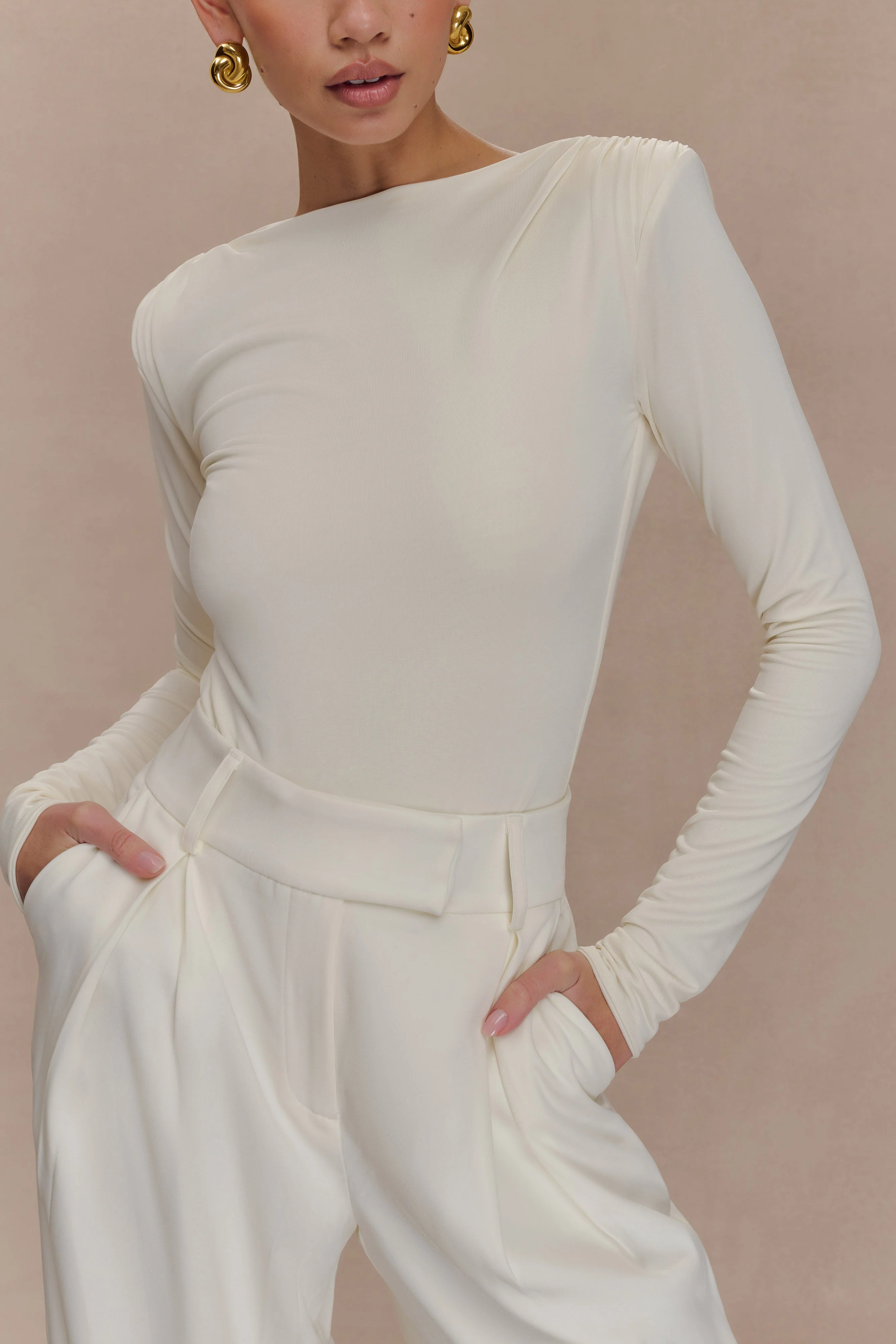 Elsie Shoulder Pad Bodysuit - Ivory - Image 3