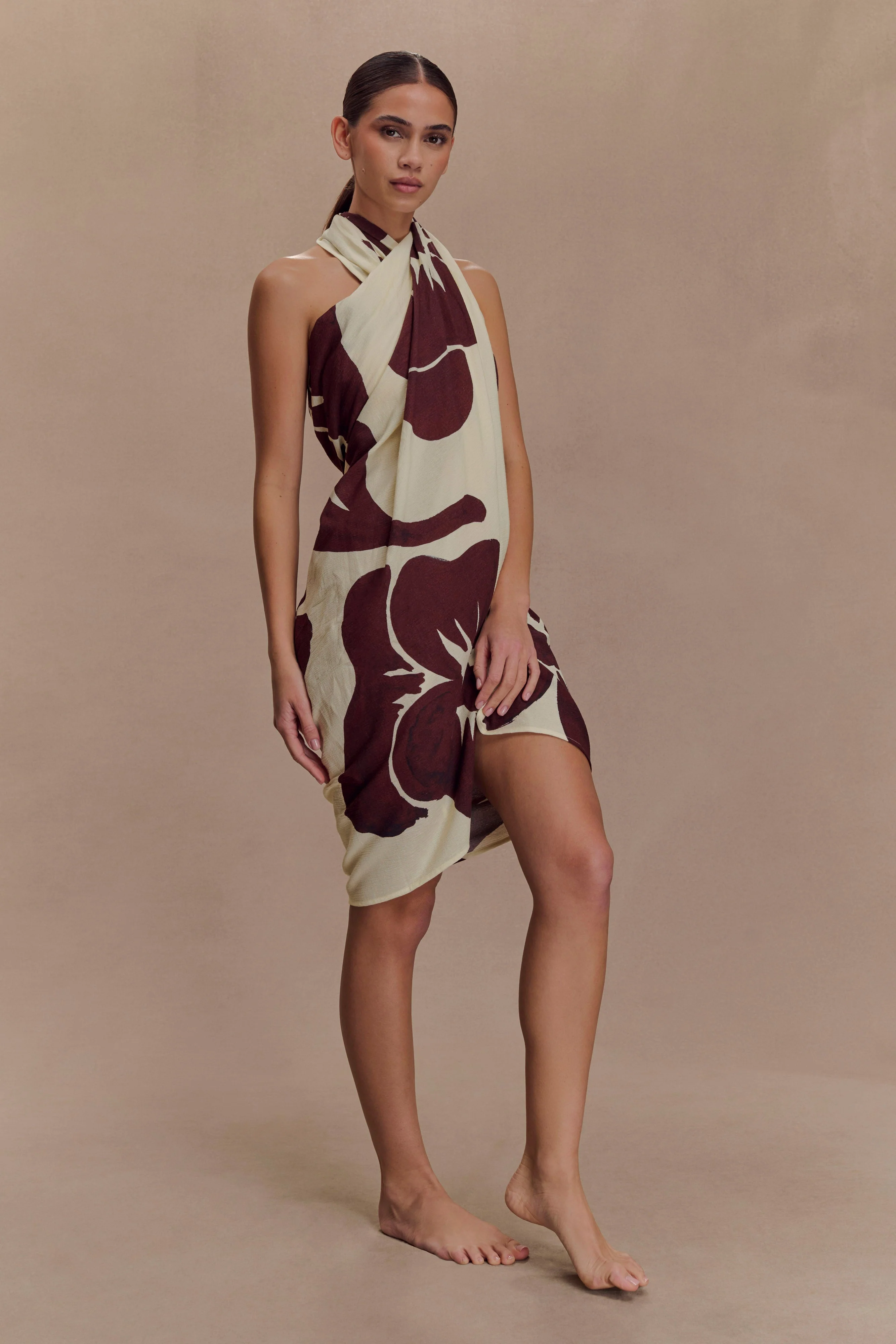 Evie Cotton Sarong - Chocolate Deco Fleur Print - Image 5