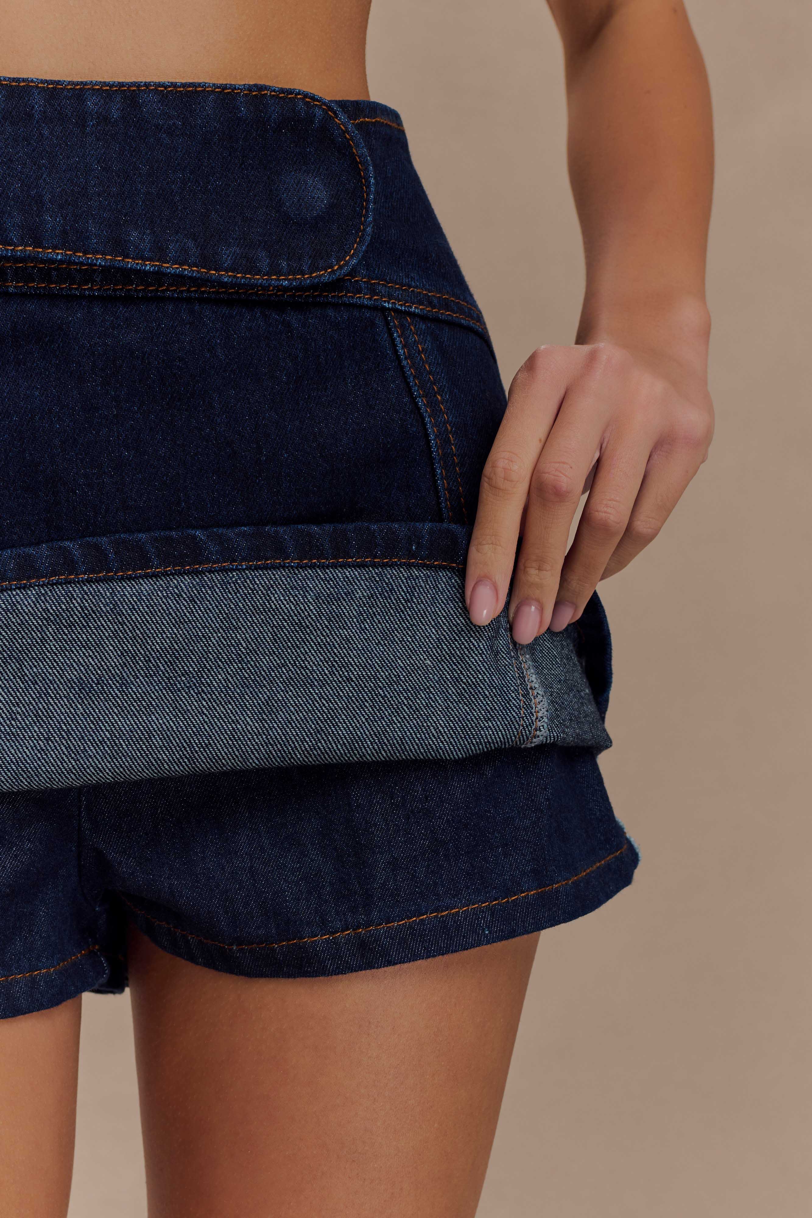 Fallon Denim Micro Mini Skort - Indigo Blue - Image 3