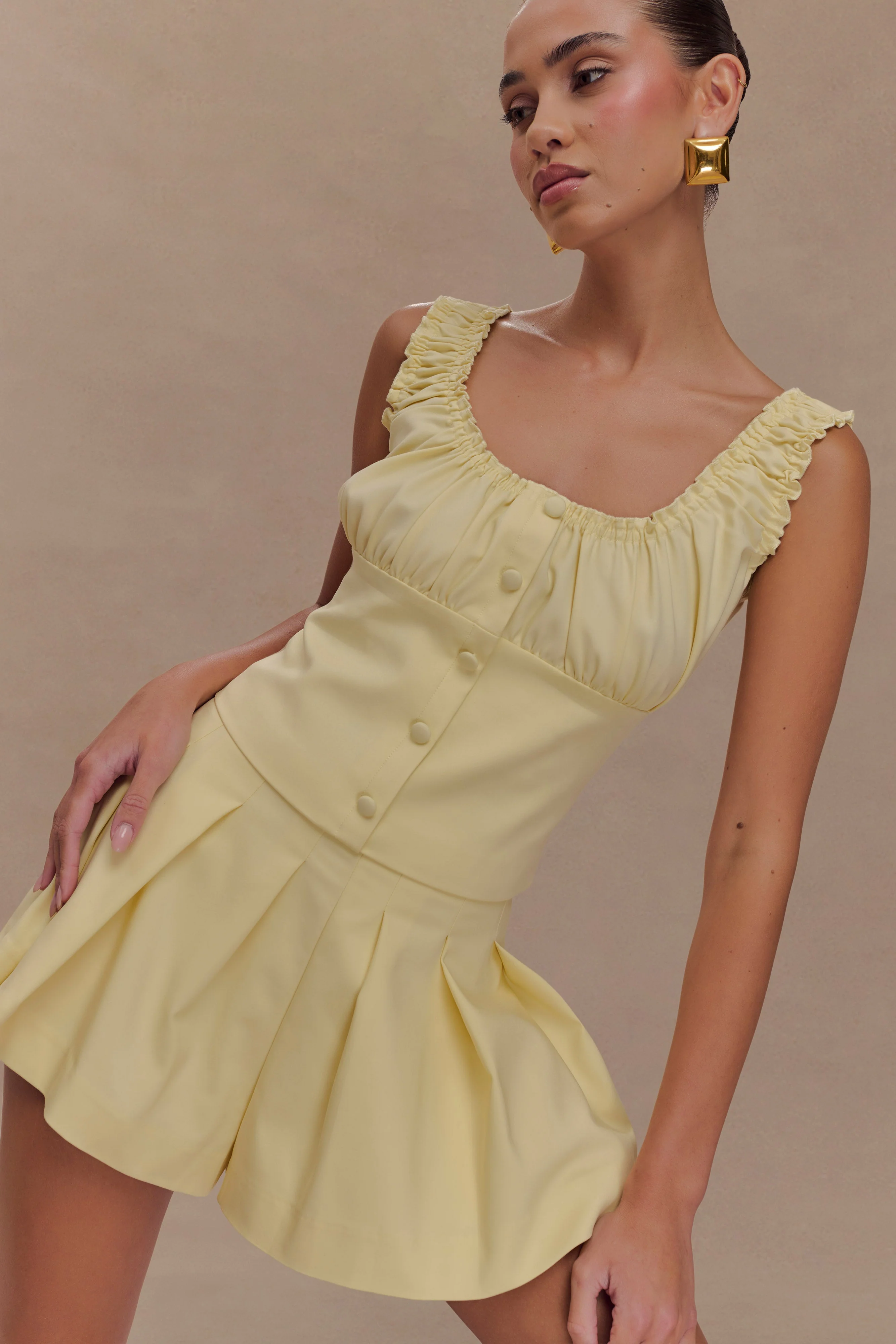 Ines Sleeveless Ruched Top - Lemon - Image 4
