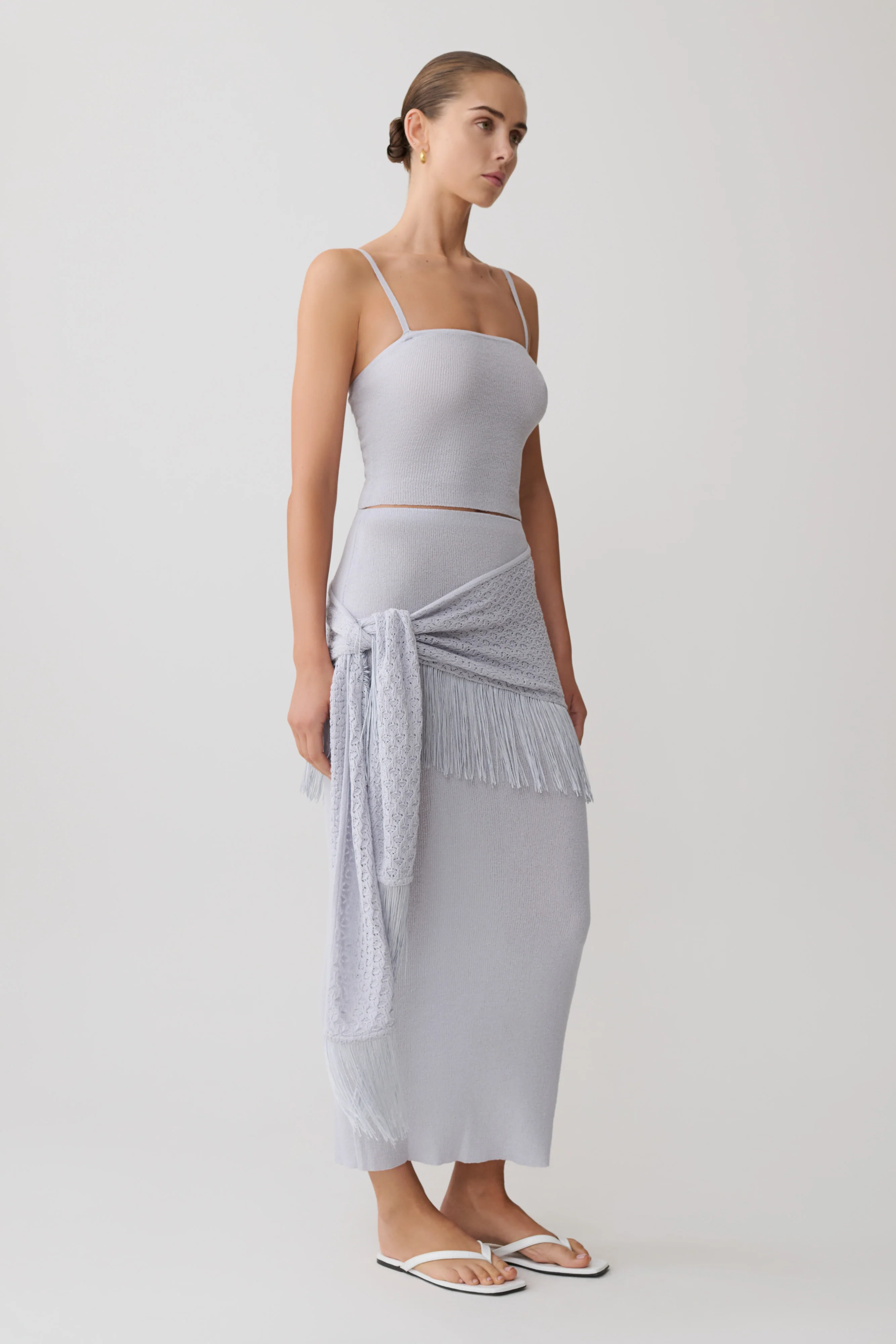 Jaytee Knit Maxi Skirt With Fringe Tie - Sky Blue - Image 4