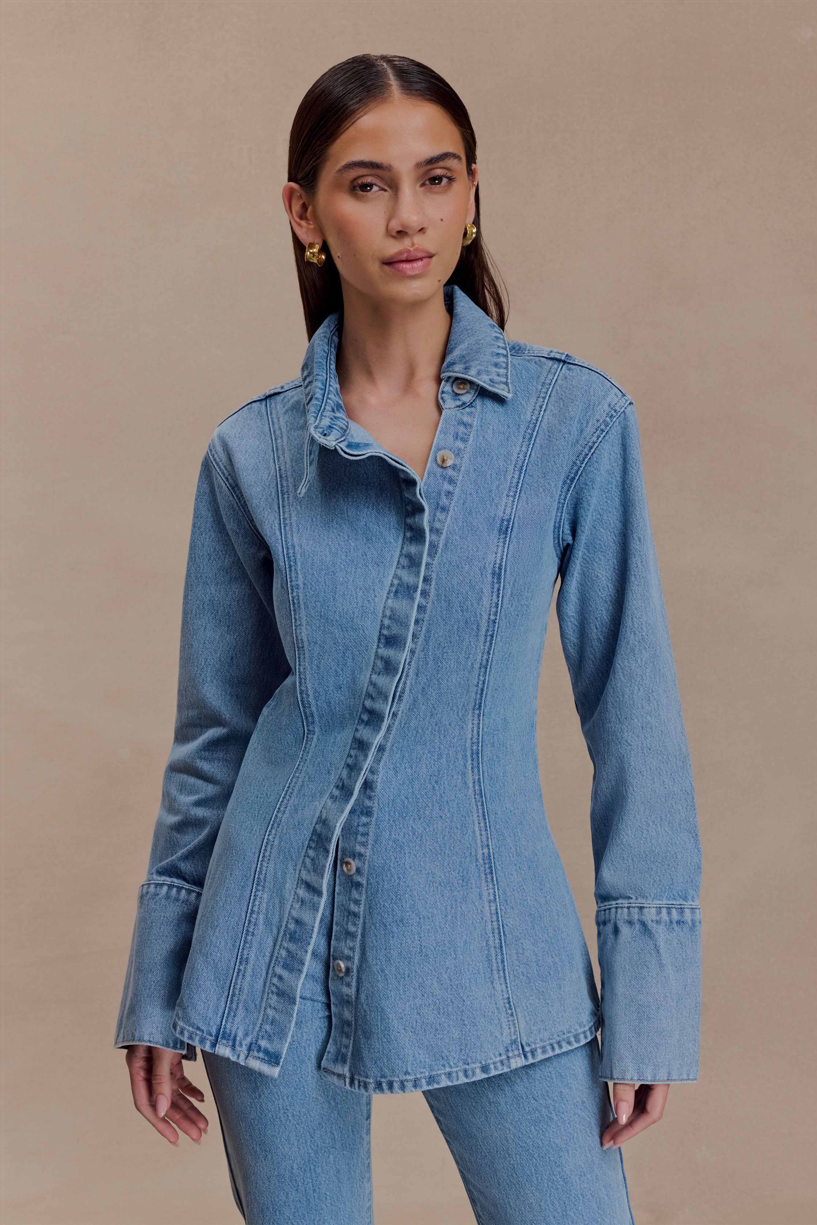 Jericho Asymmetrical Denim Shirt - Classic Blue - Image 2