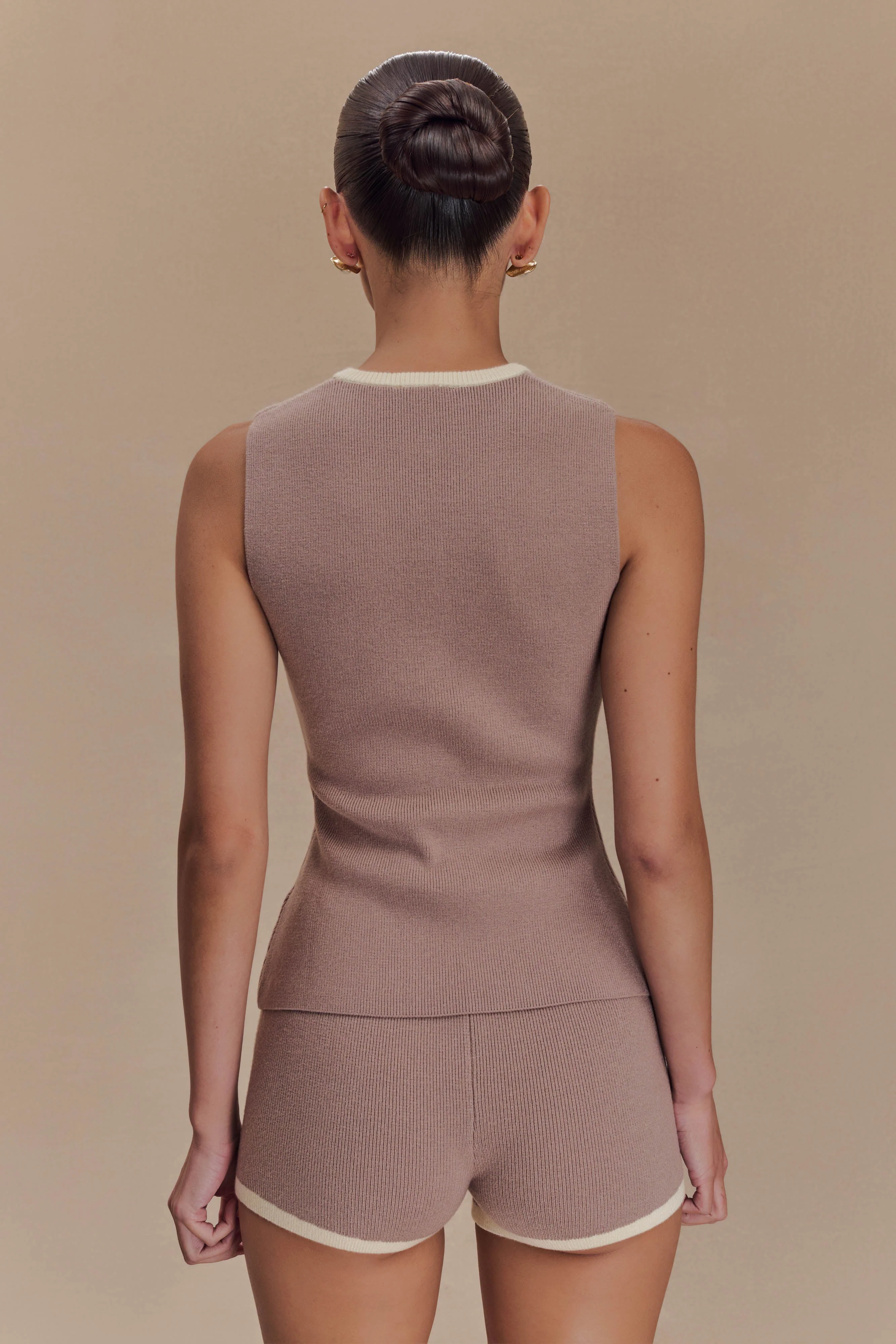 Julianne Contrast Knit Top - Pebble/Ivory - Image 2