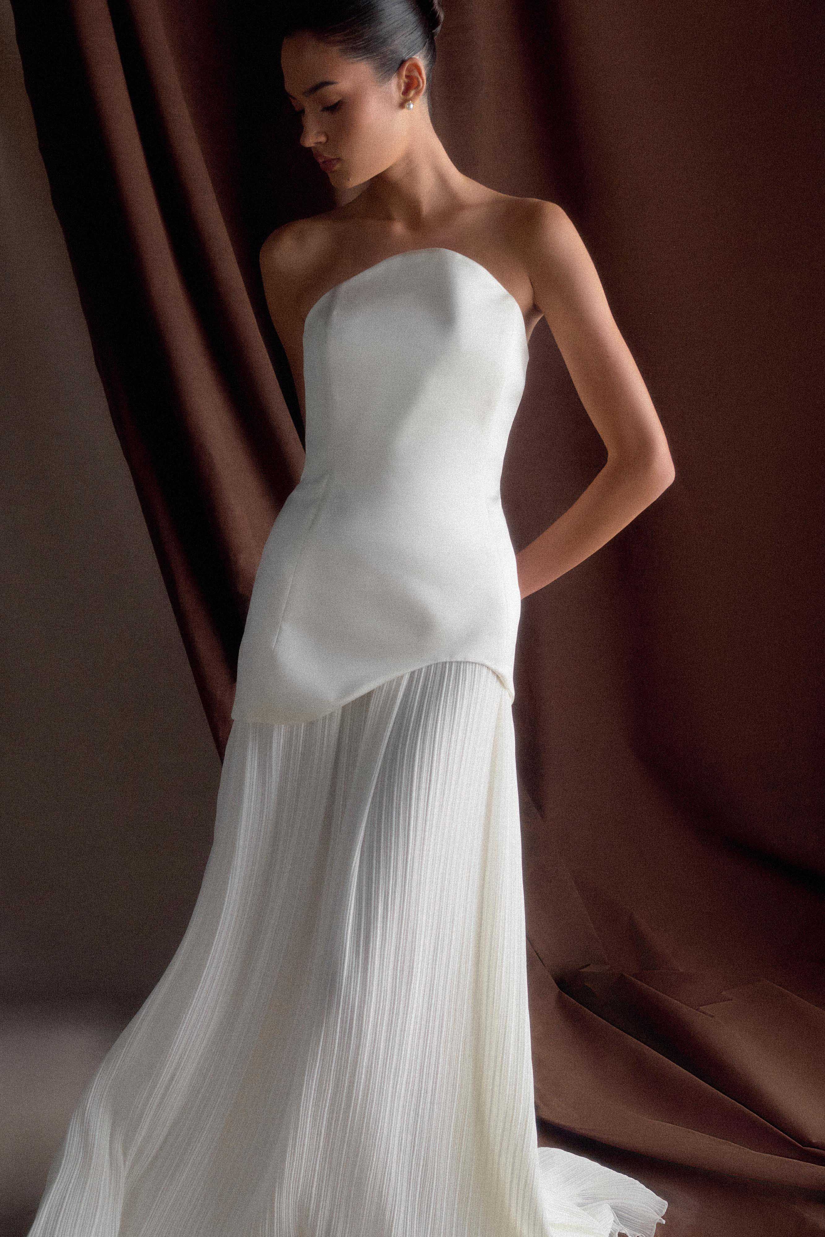 Juno Strapless Pleated Maxi Gown - White - Image 3