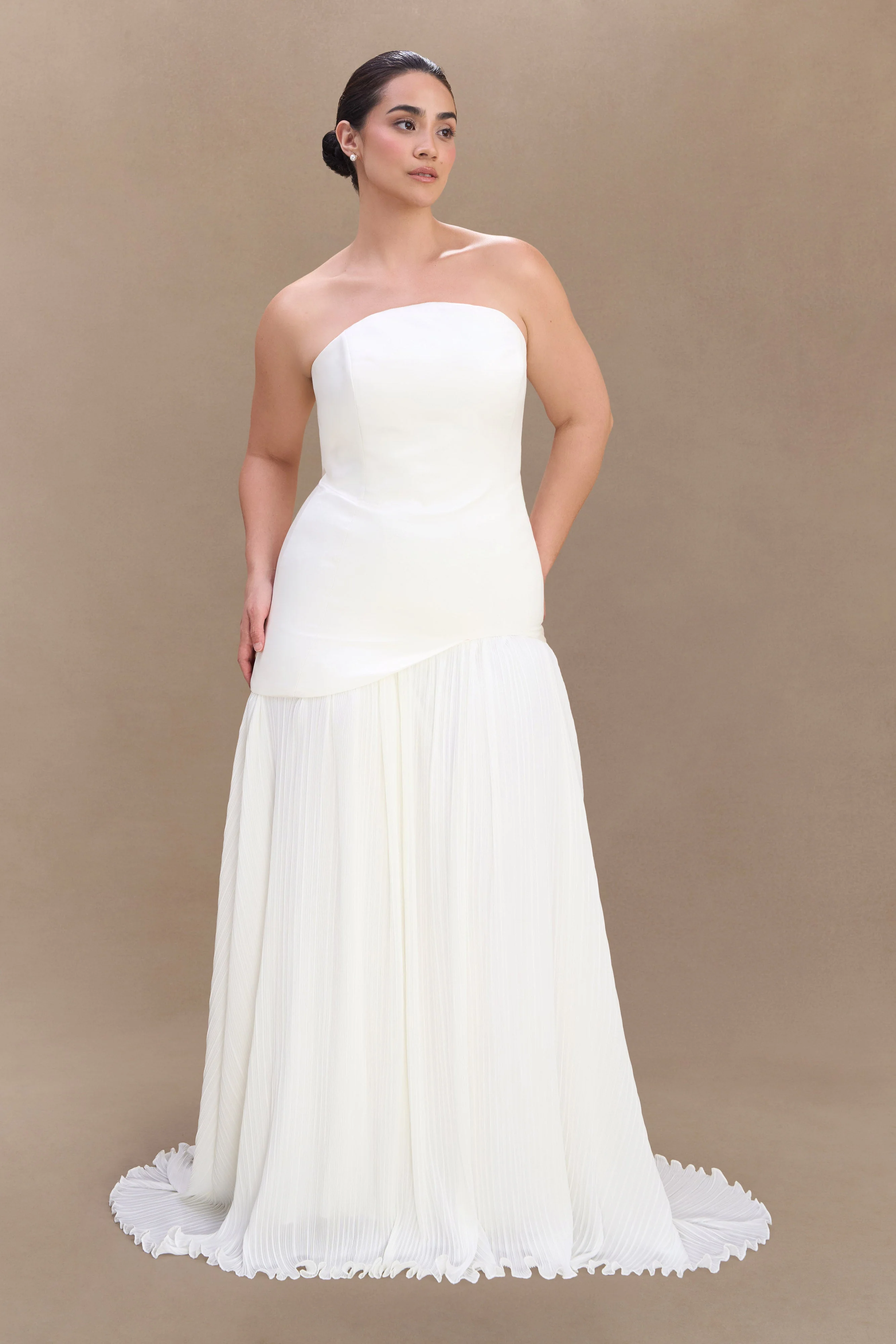 Juno Strapless Pleated Maxi Gown - White - Image 4