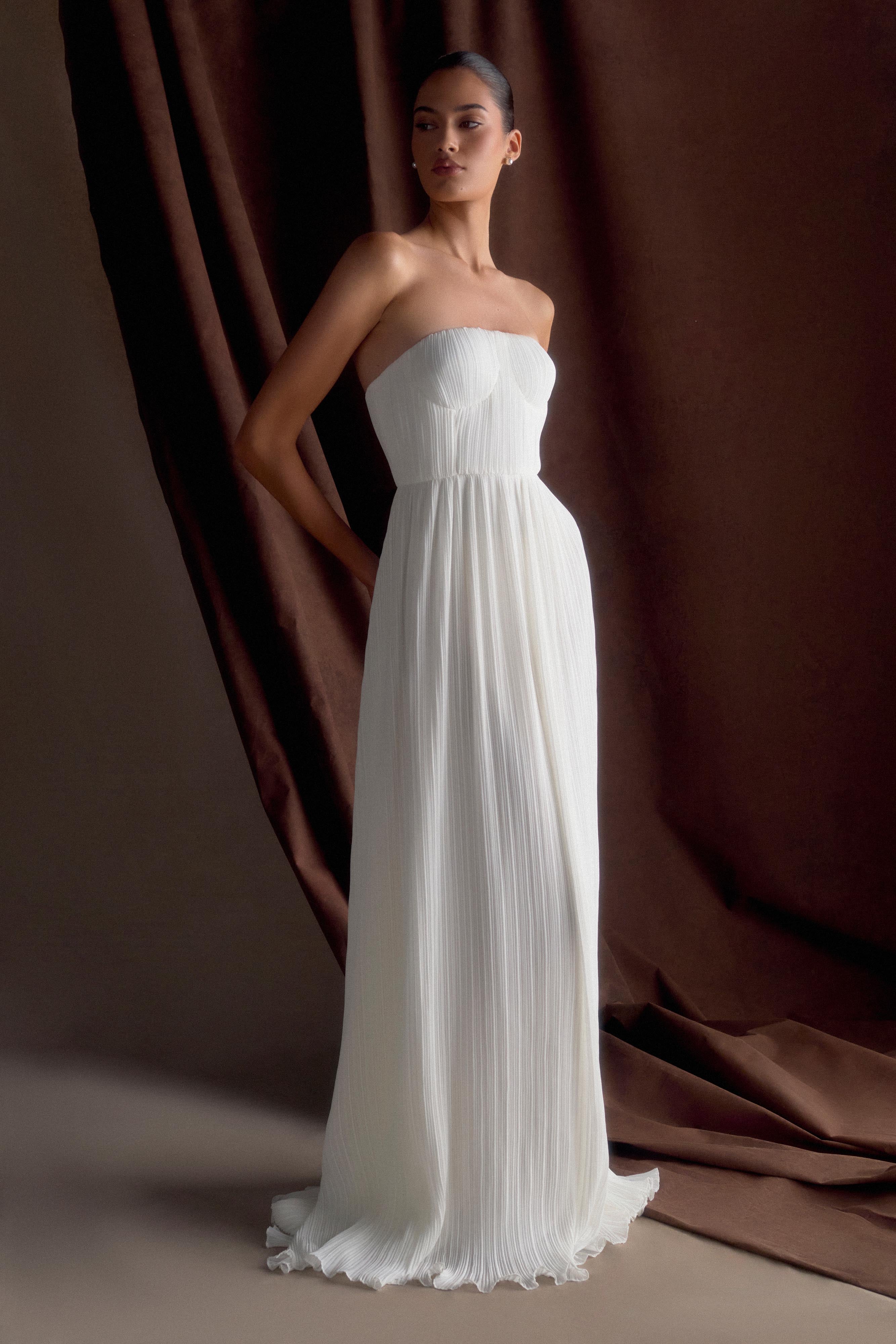 Juno Strapless Pleated Maxi Gown - White - Image 6