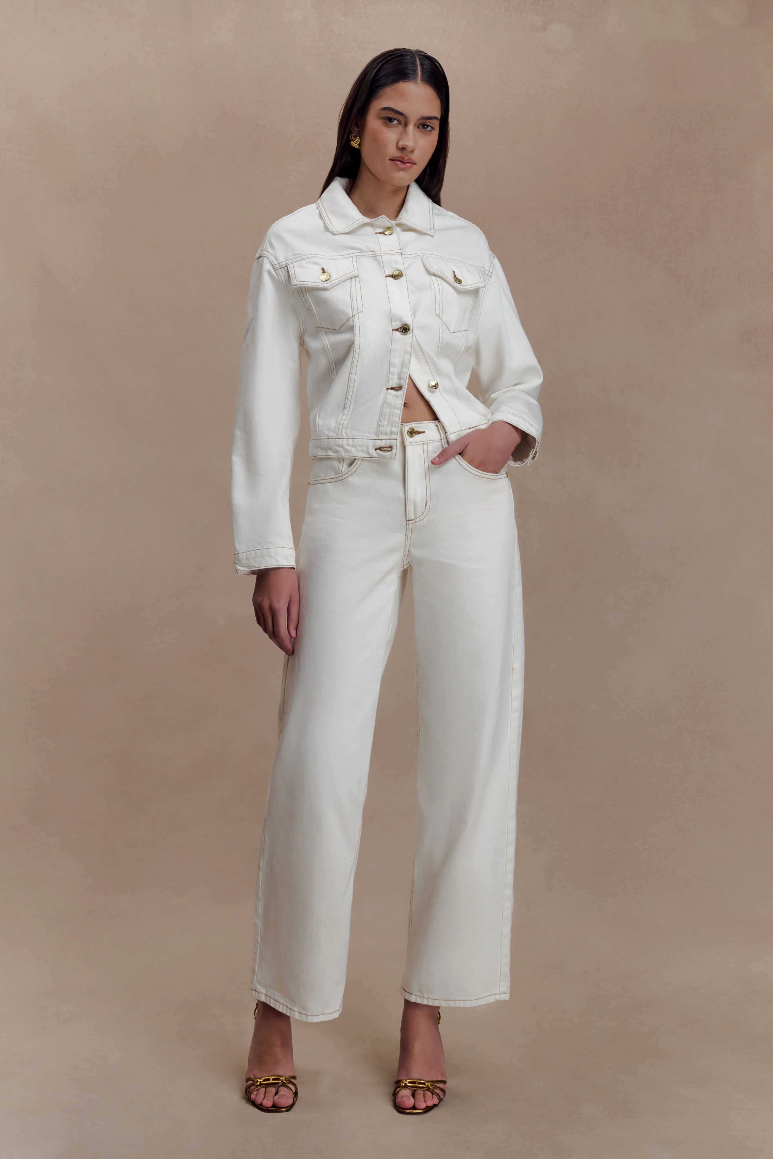 Kirra Cinched Denim Jacket - White