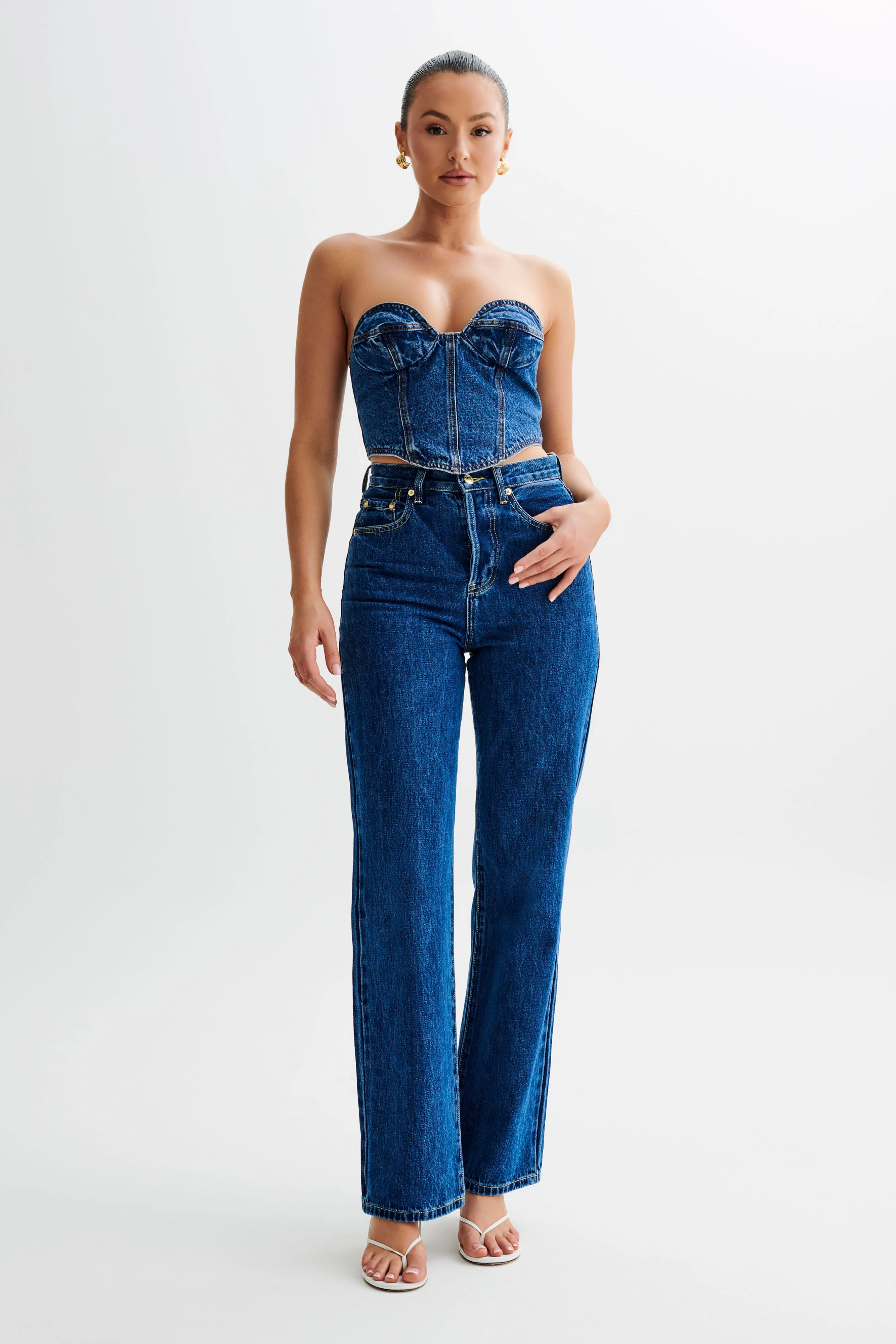 Lana Denim Cupped Corset Top - Dark Blue - Image 3
