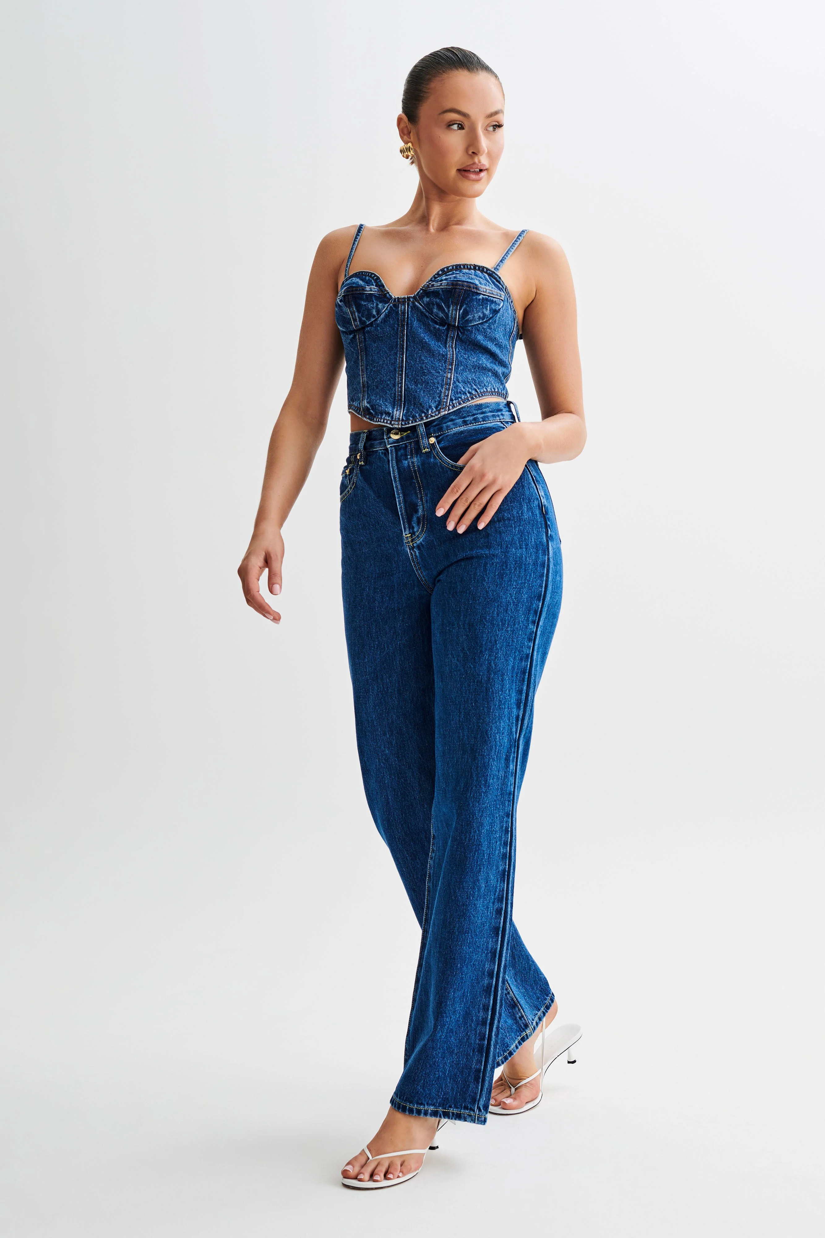 Lana Denim Cupped Corset Top - Dark Blue - Image 5