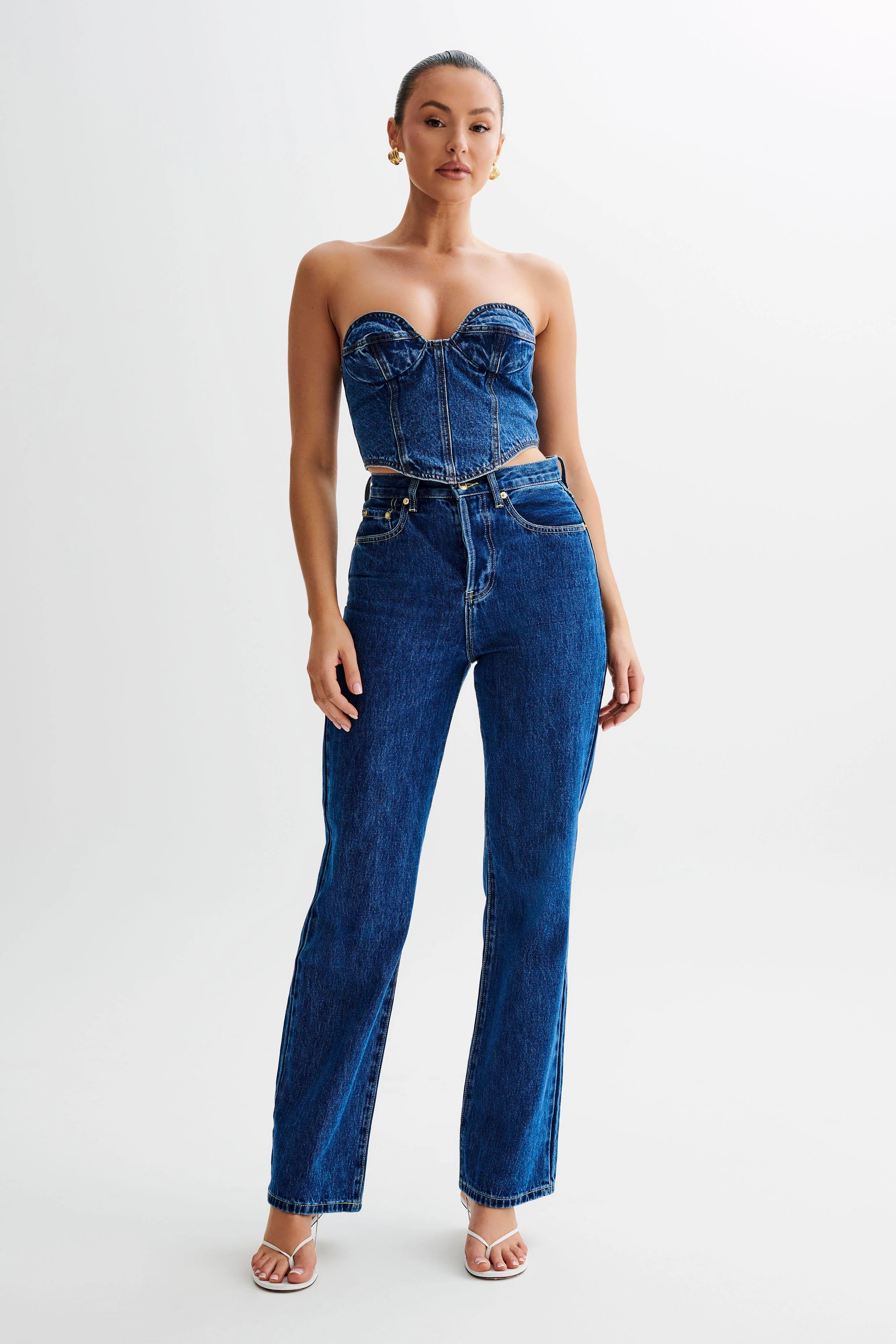 Lana Denim Cupped Corset Top - Dark Blue - Image 7