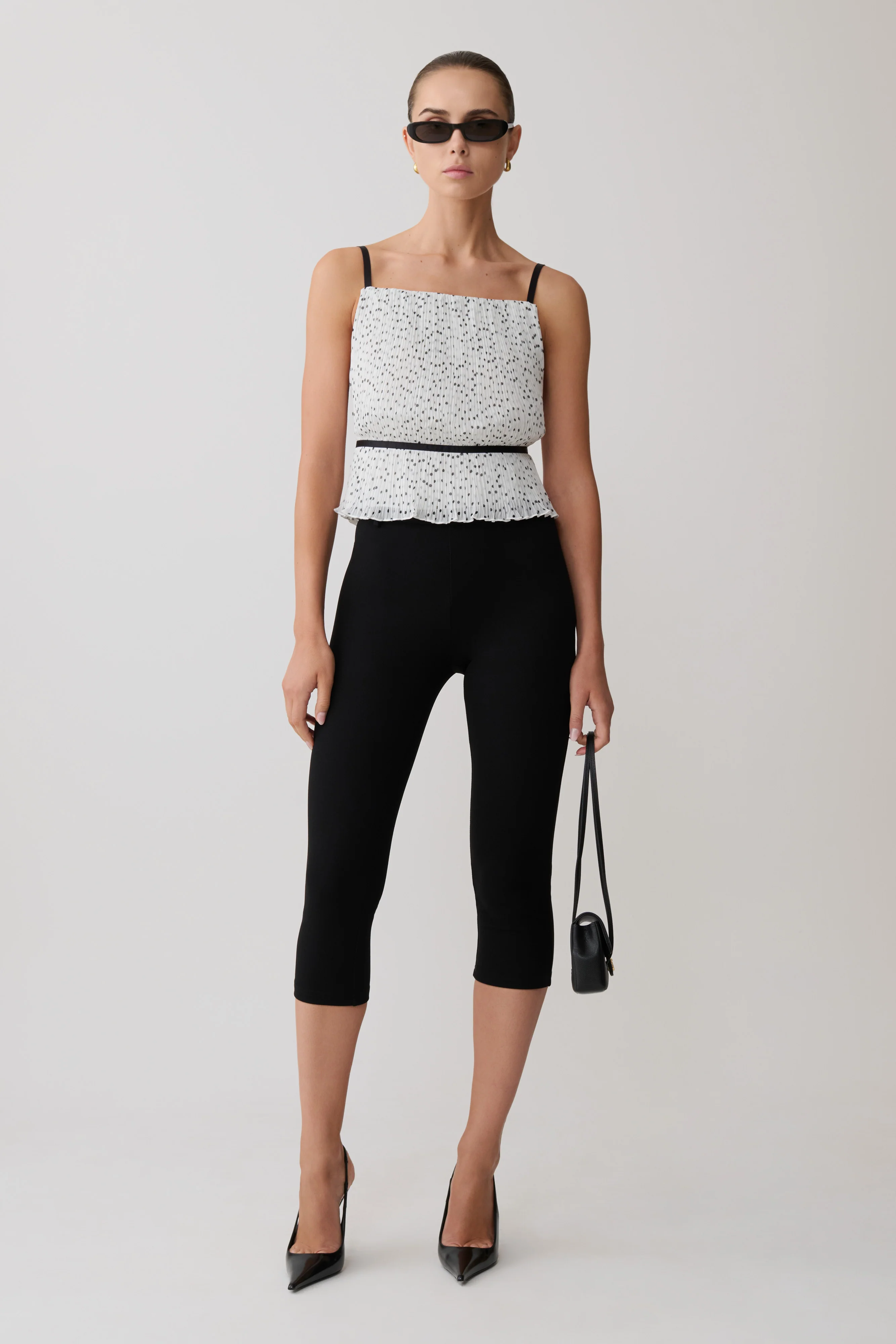 Lilou Pleated Sleeveless Top - Polka Dot