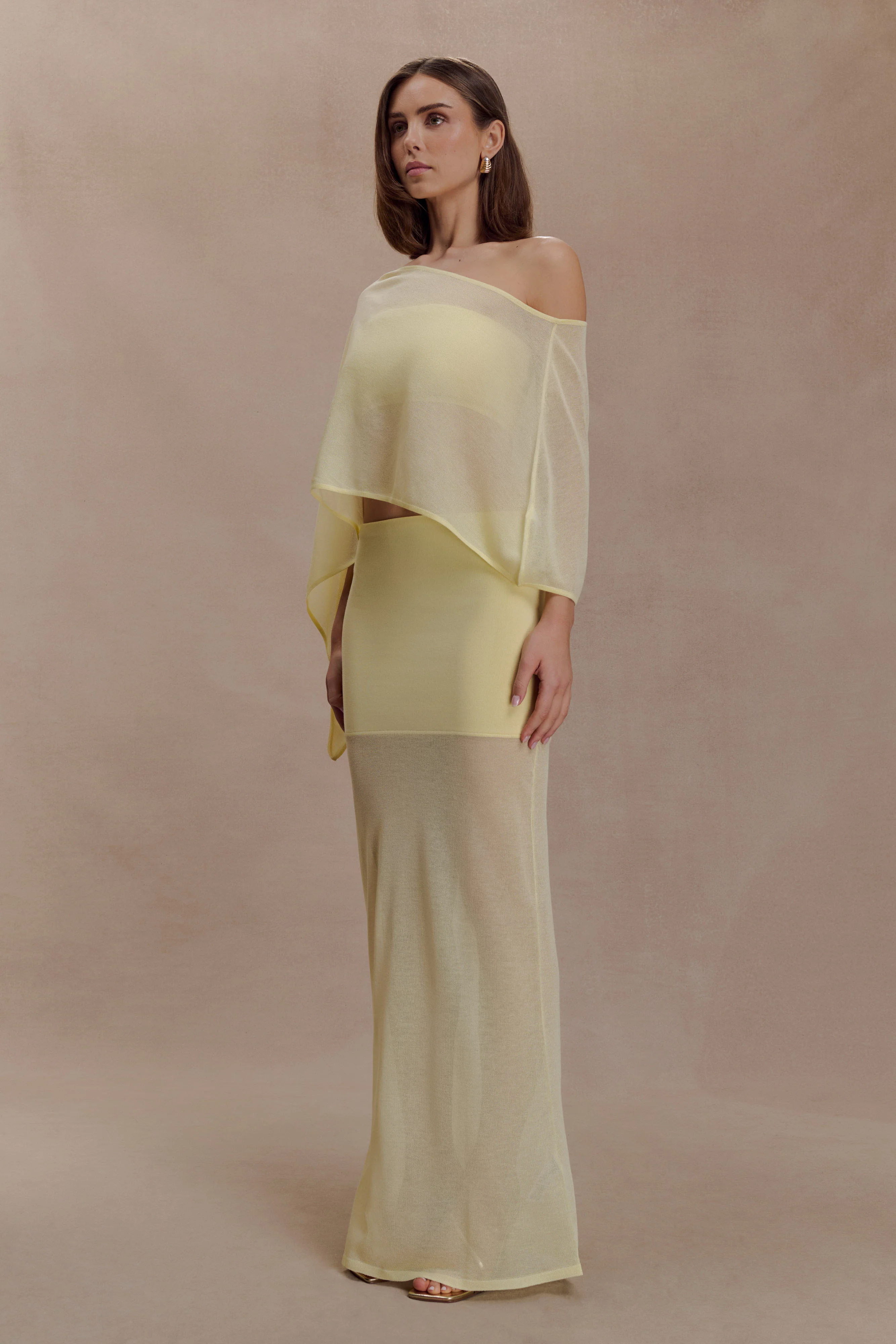 Lyra Sheer Knit Cape - Lemon - Image 5