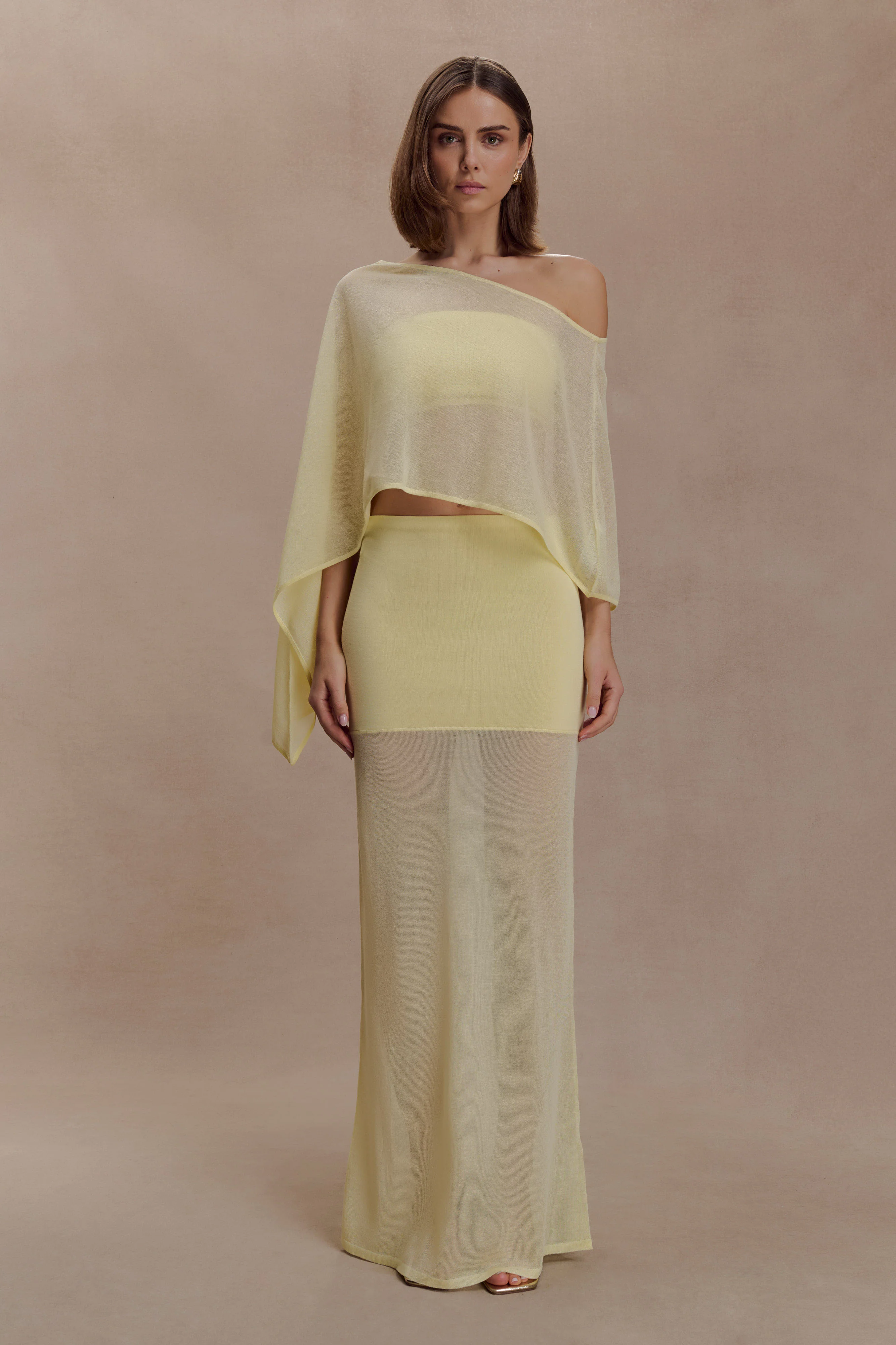 Lyra Sheer Knit Cape - Lemon - Image 6