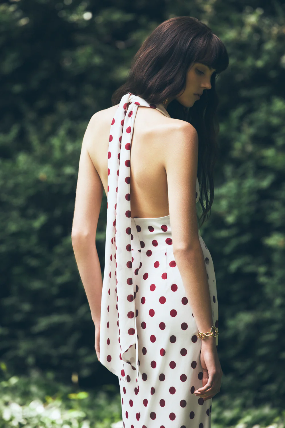 Nadine Halter Chiffon Maxi Dress - Ivory/Merlot Polka Dot - Image 8