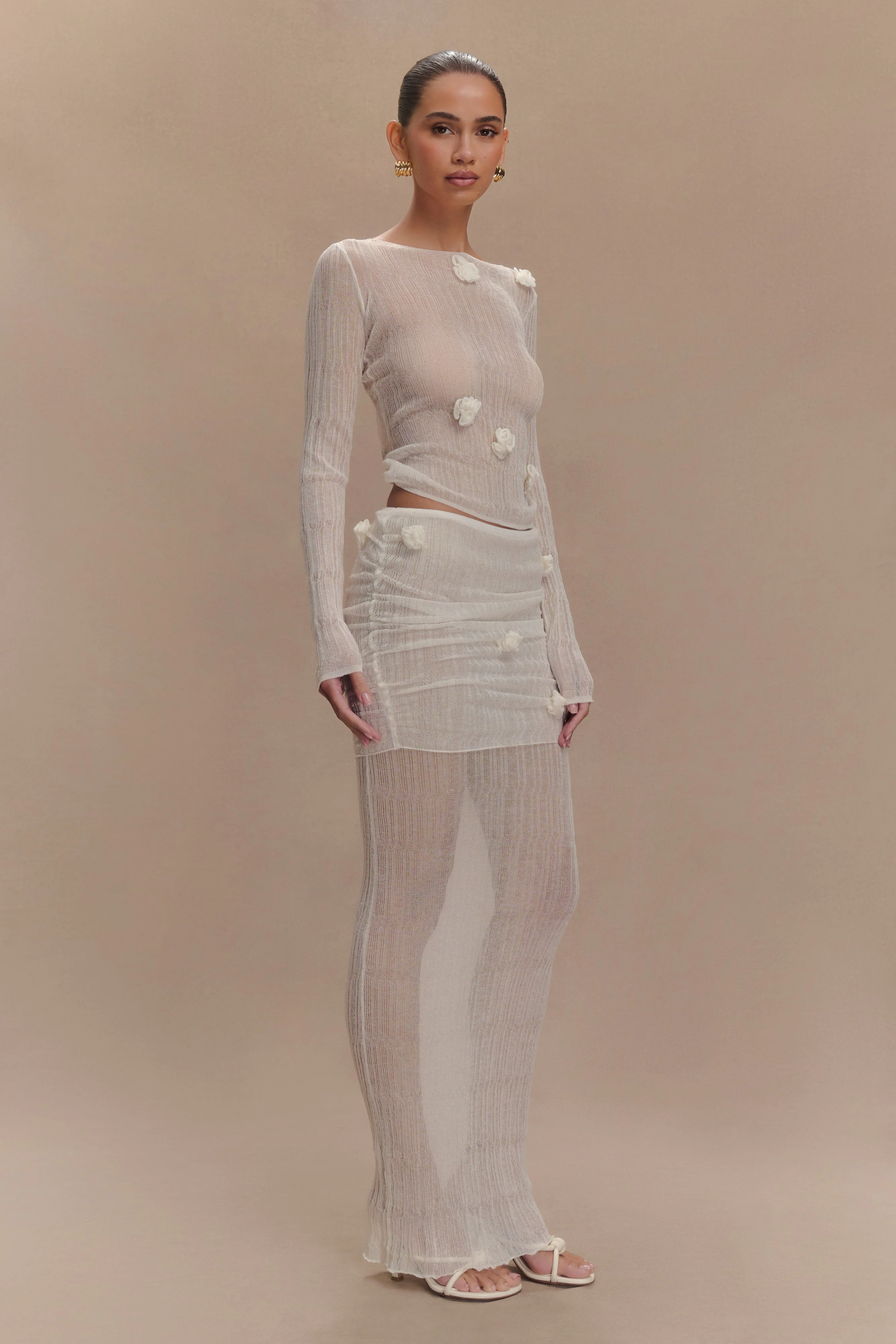 Orianna Orchid Long Sleeve Knit Top - Ivory - Image 6