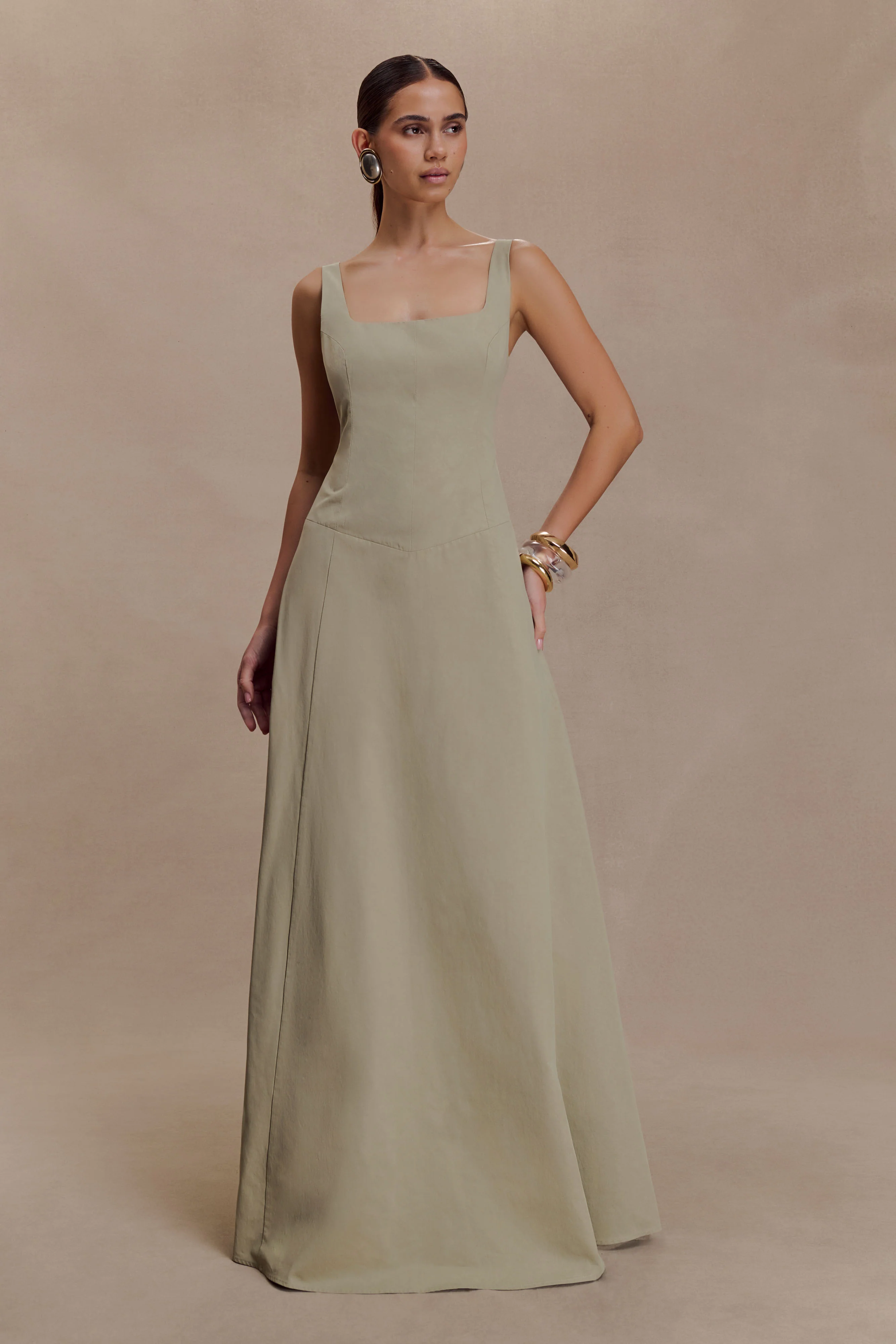 Salma Drop Waist Cotton Maxi Dress - Sage