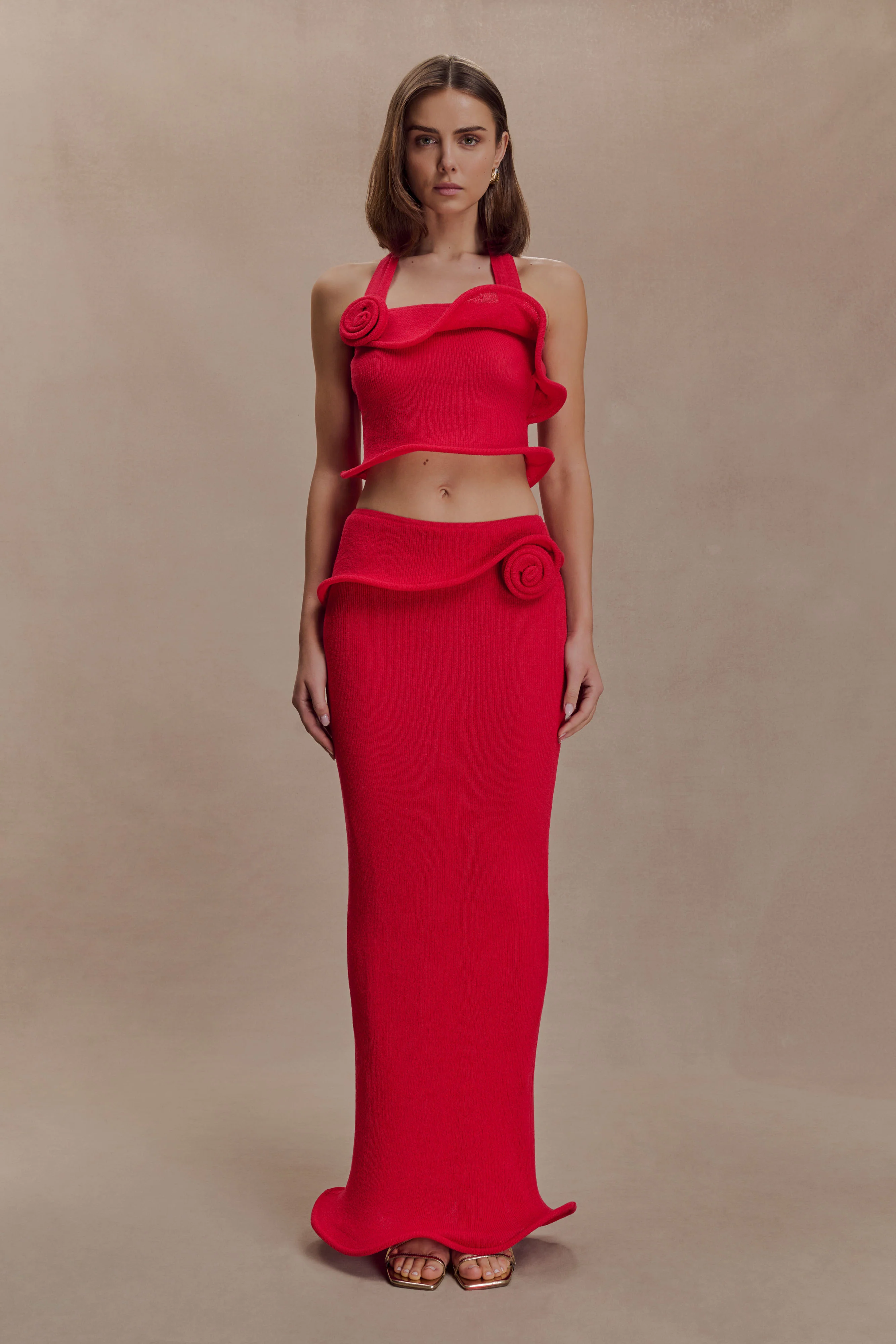 Samira Halter Knit Twist Top - Red - Image 7