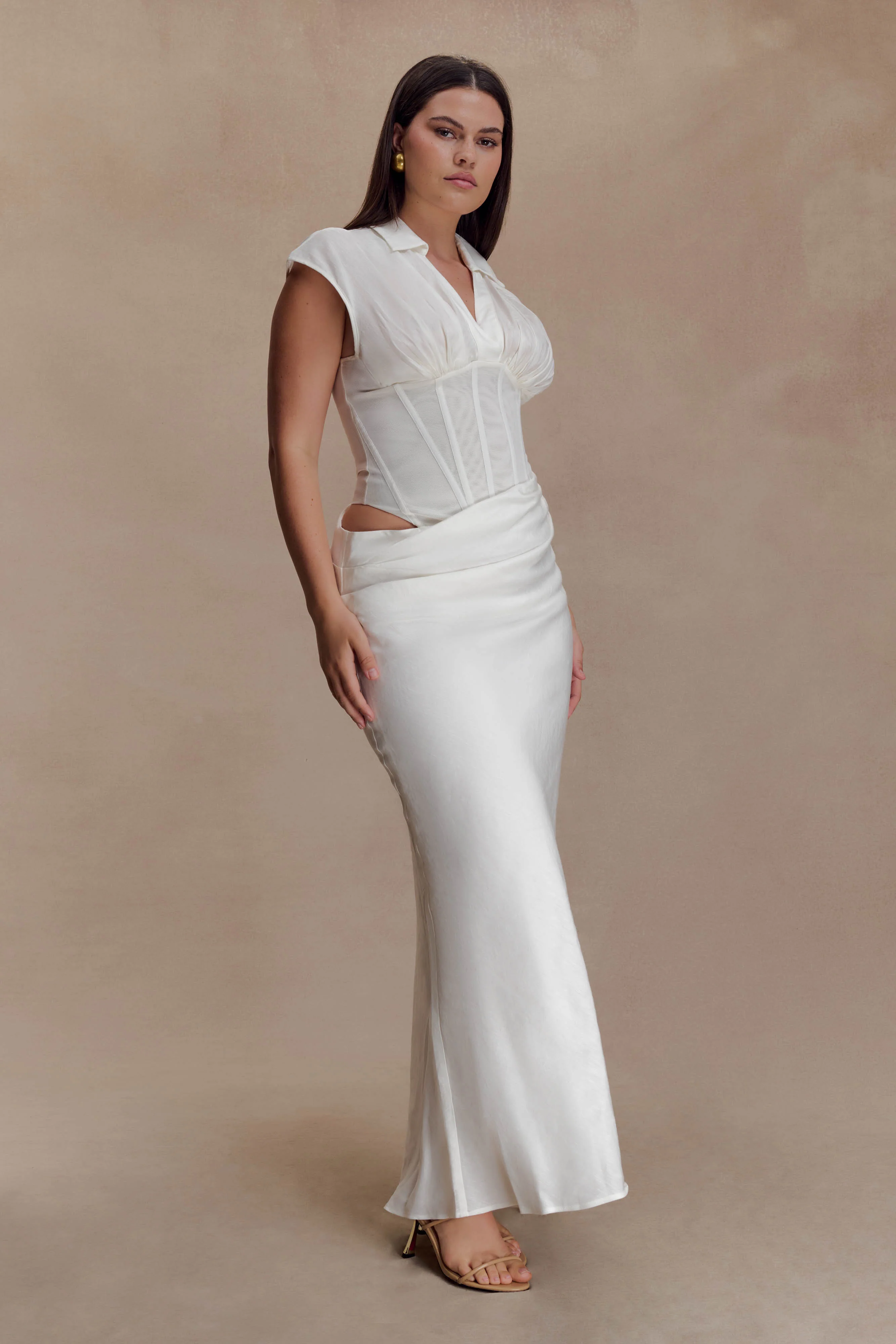 Saphira Shirt Corset Maxi Dress - White - Image 6