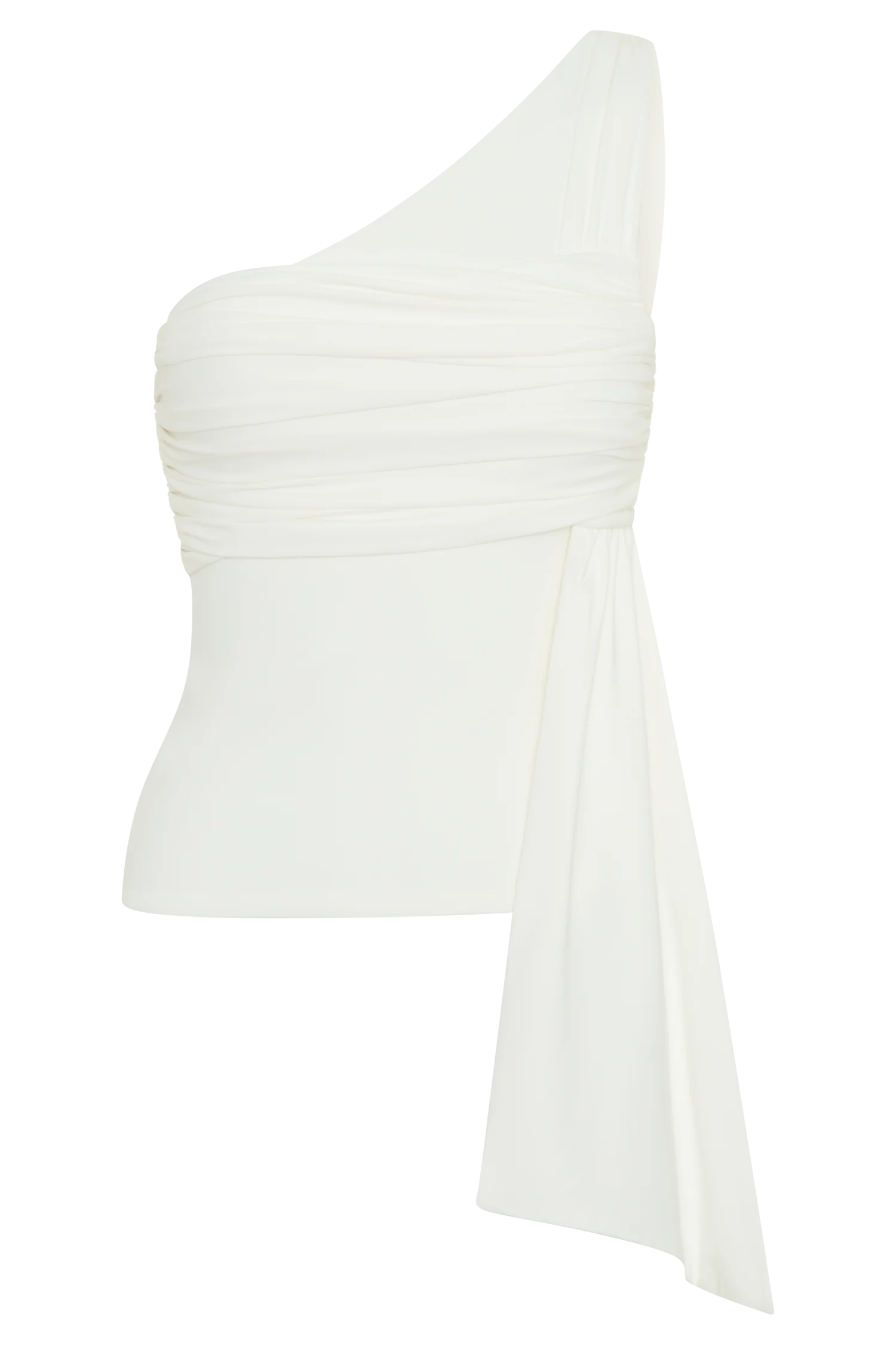 Sera One Shoulder Recycled Nylon Top With Drape - Ivory - Image 8