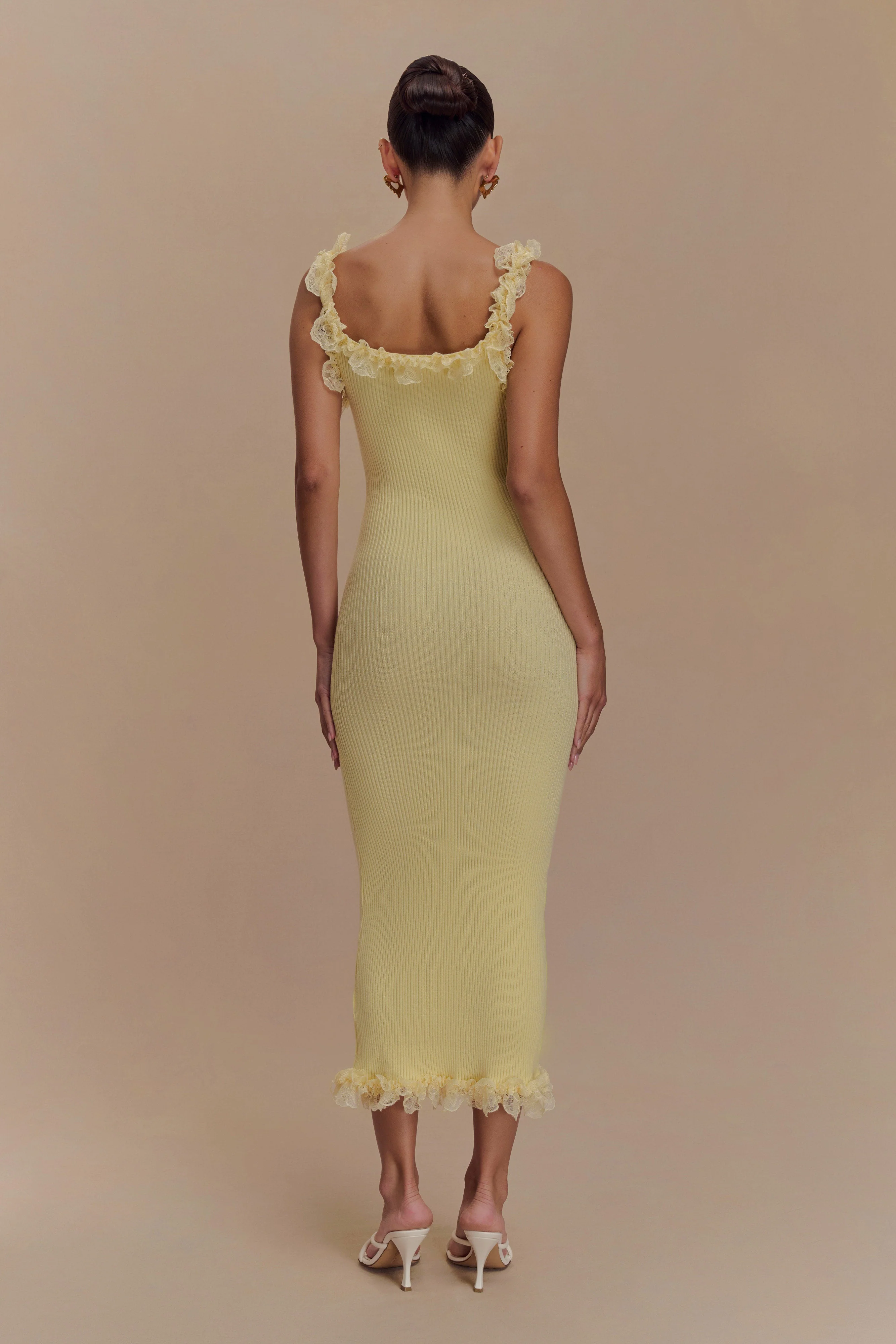 Shay Lace Ruffle Knit Midi Dress - Lemon - Image 2