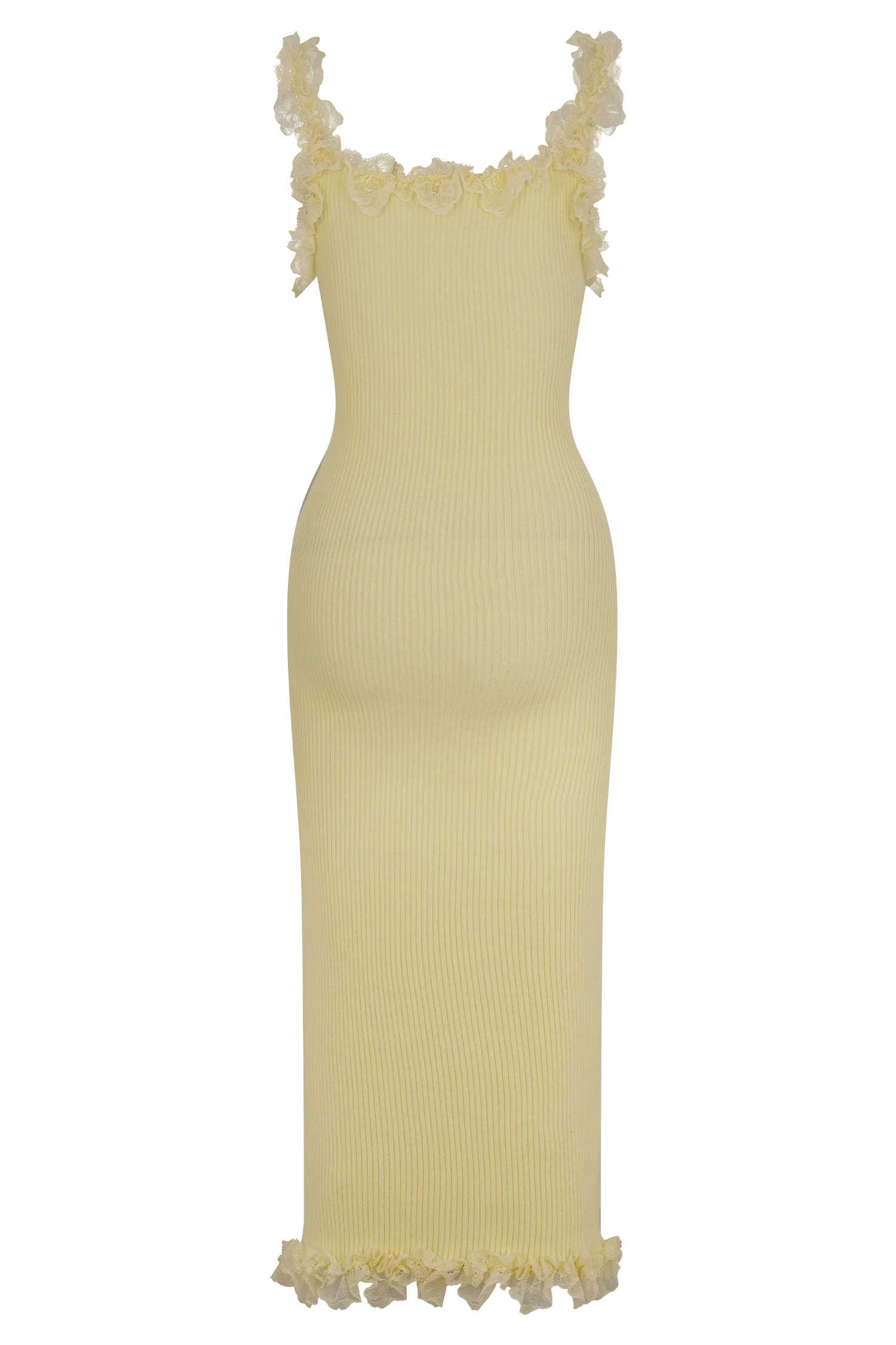 Shay Lace Ruffle Knit Midi Dress - Lemon - Image 6