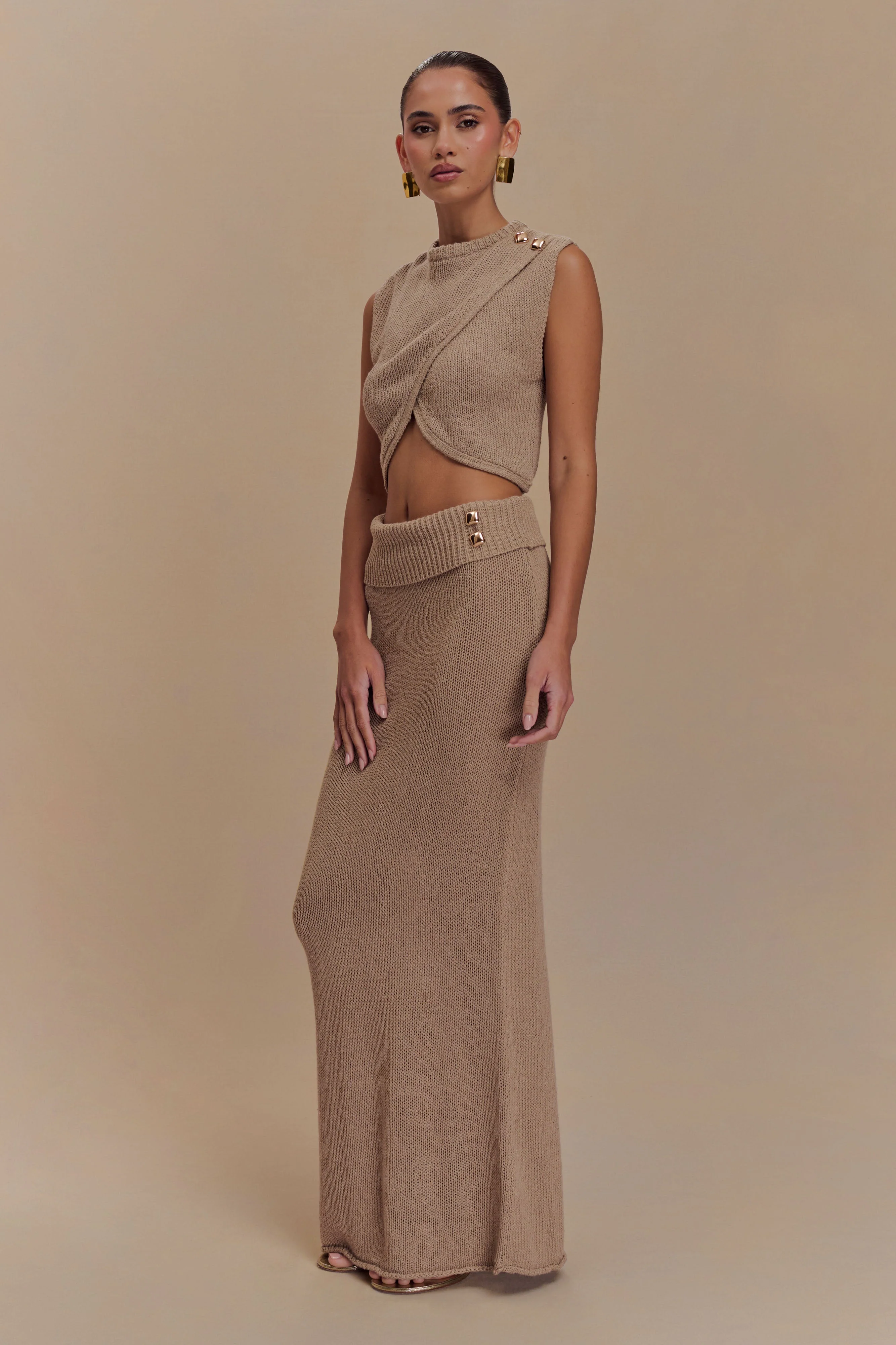 Sloane Overlay Knit Top - Latte - Image 4