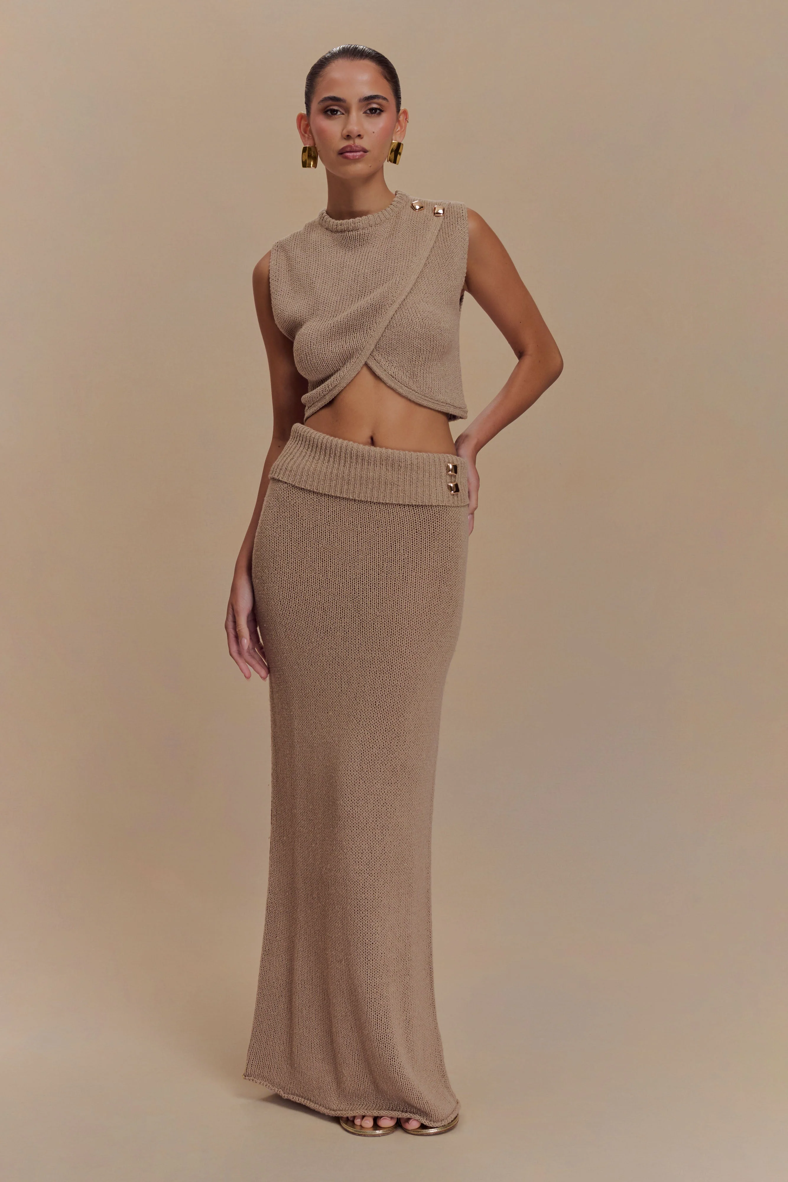 Sloane Overlay Knit Top - Latte - Image 5