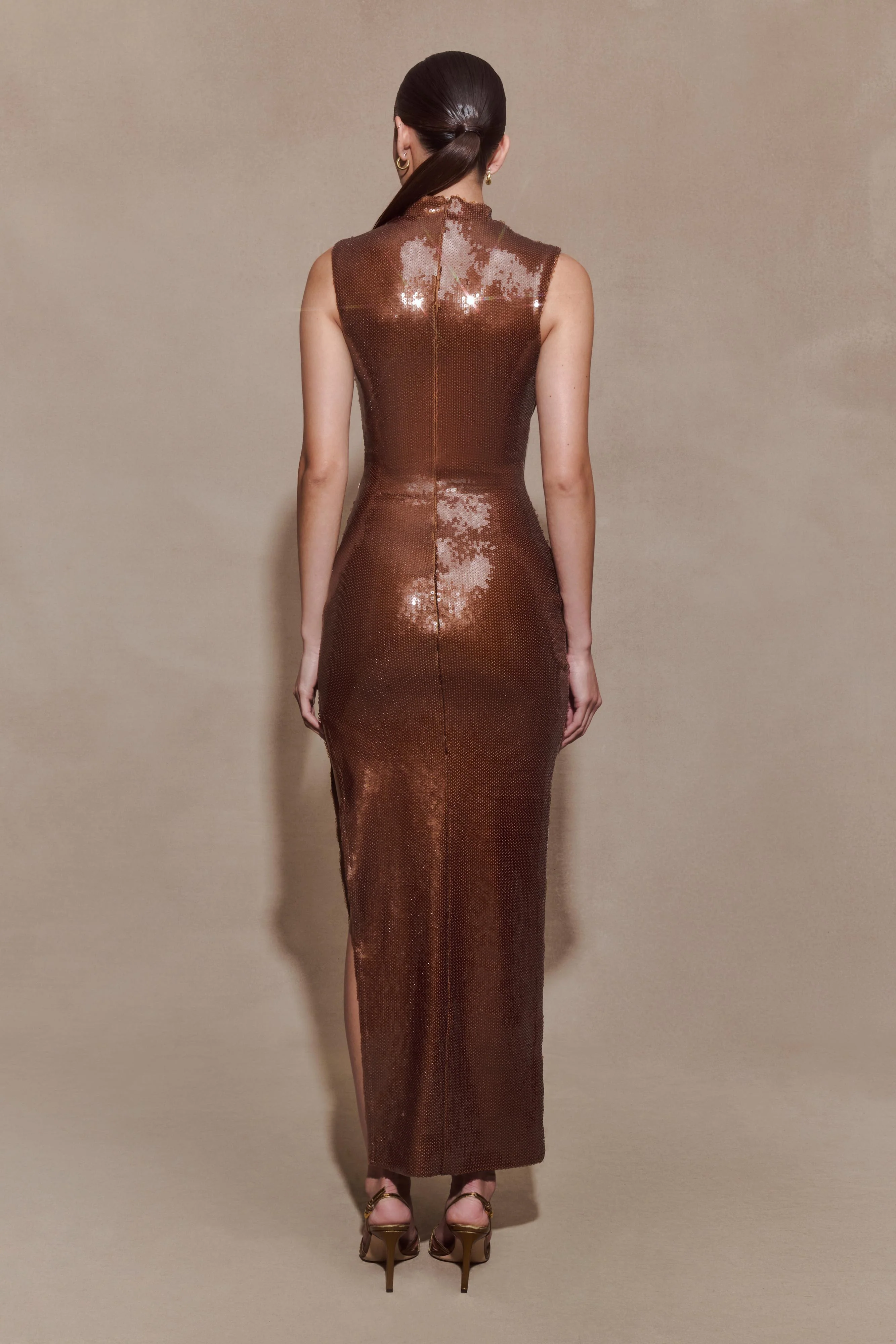 Veronica Sequin Midi Dress - Chocolate - Image 3